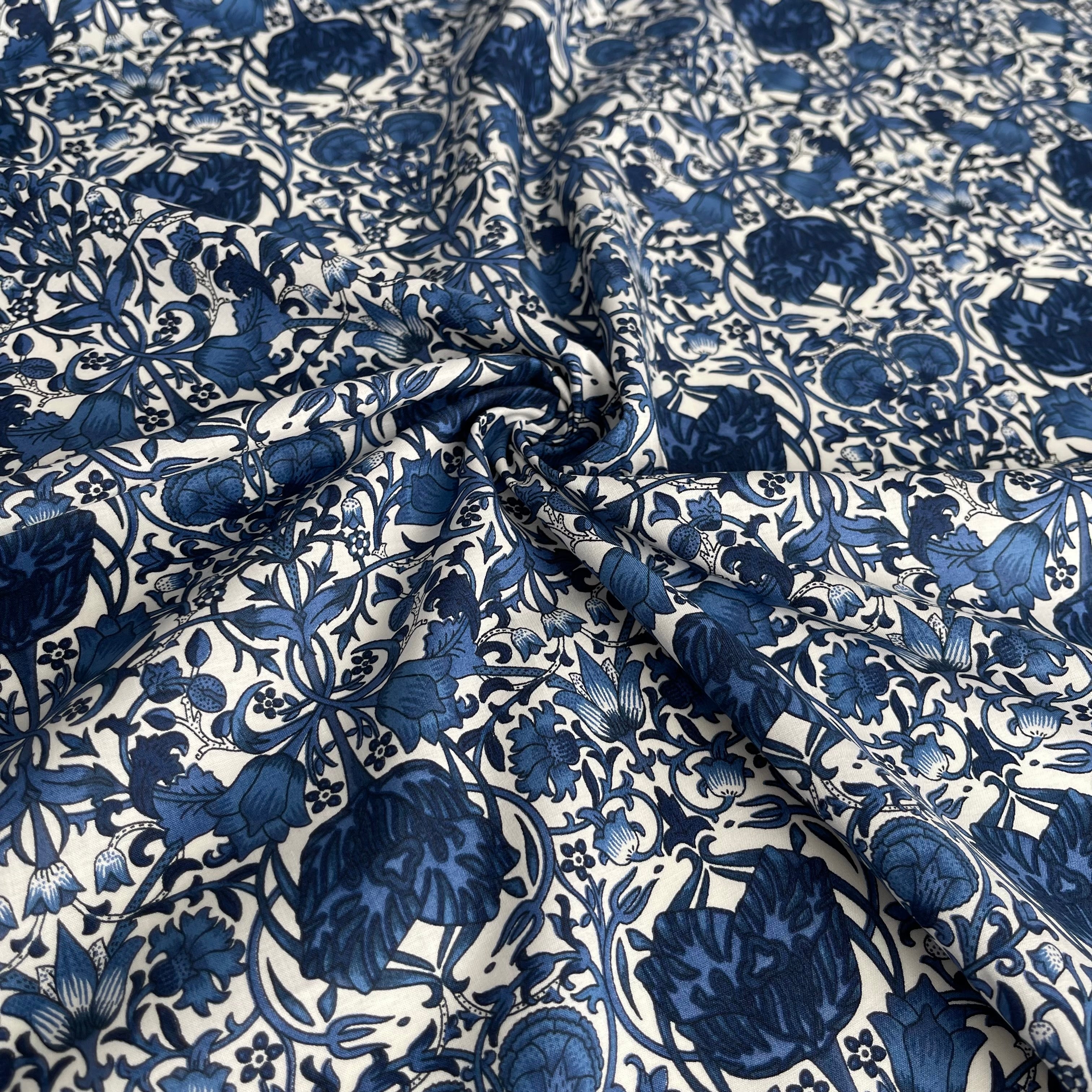 Morris Navy Cotton Lawn Fabric