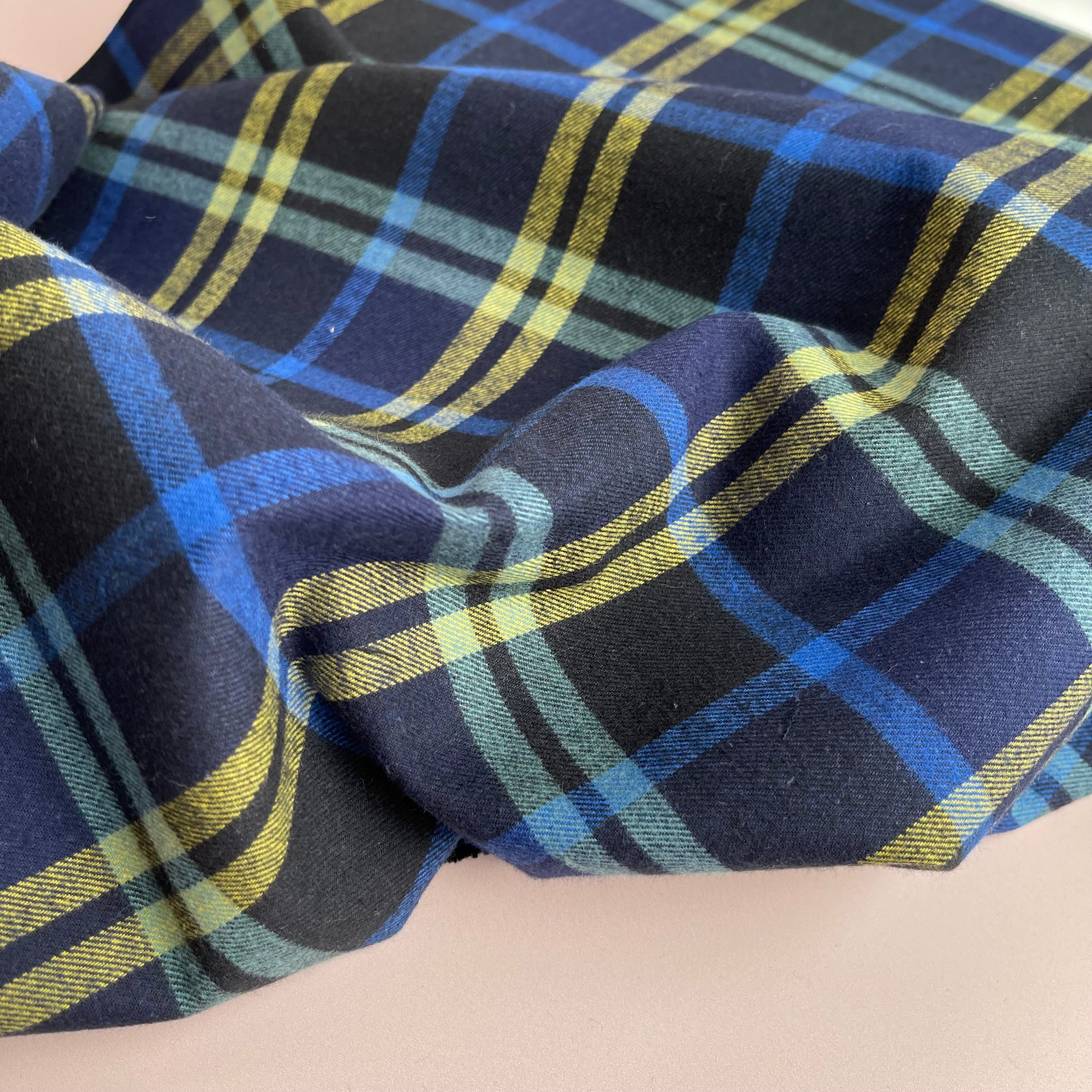 Highland Black and Navy with Yellow Yarn Dyed Cotton Flannel