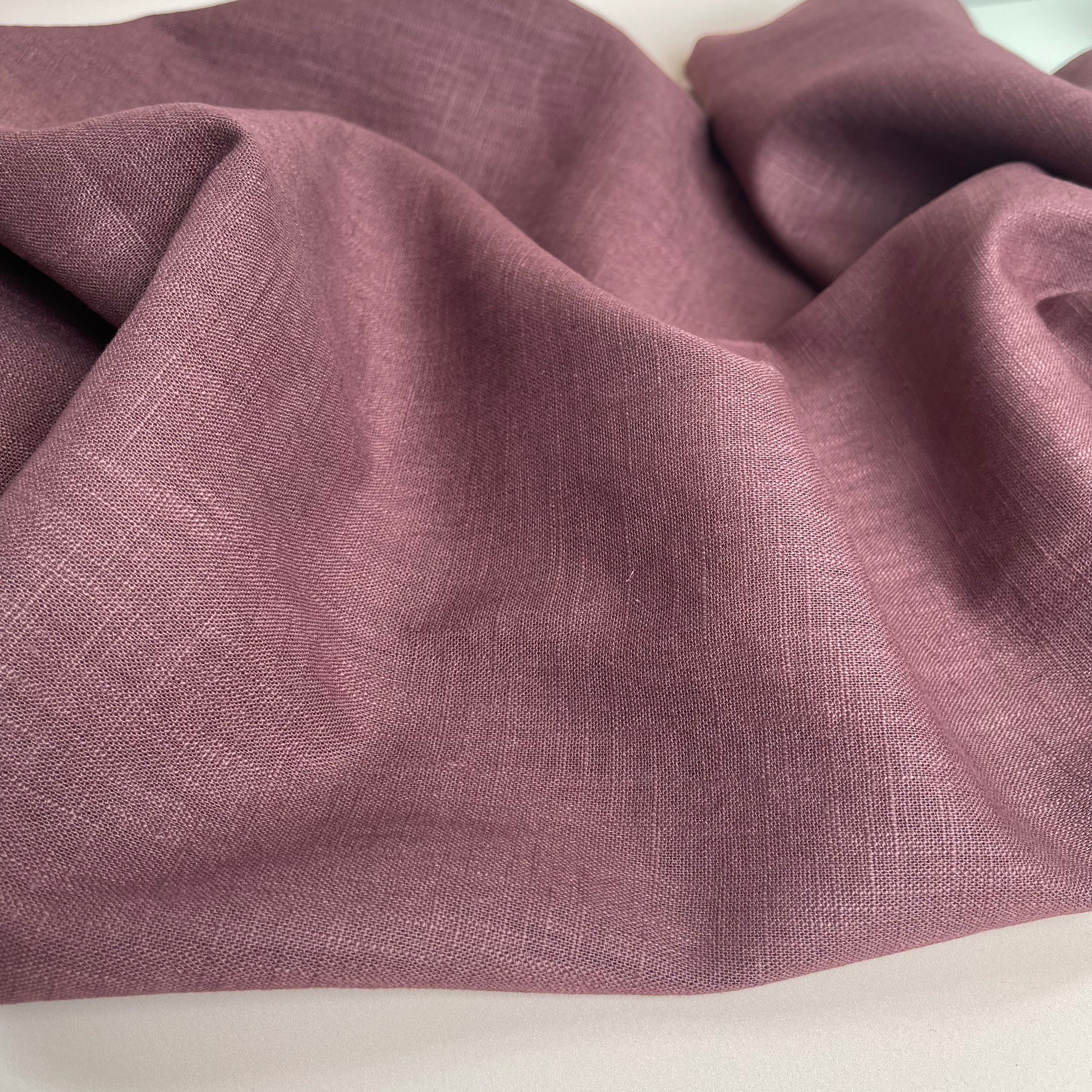 REMNANT 0.5 Metre - Breeze Cream Aubergine - Enzyme Washed Pure Linen Fabric