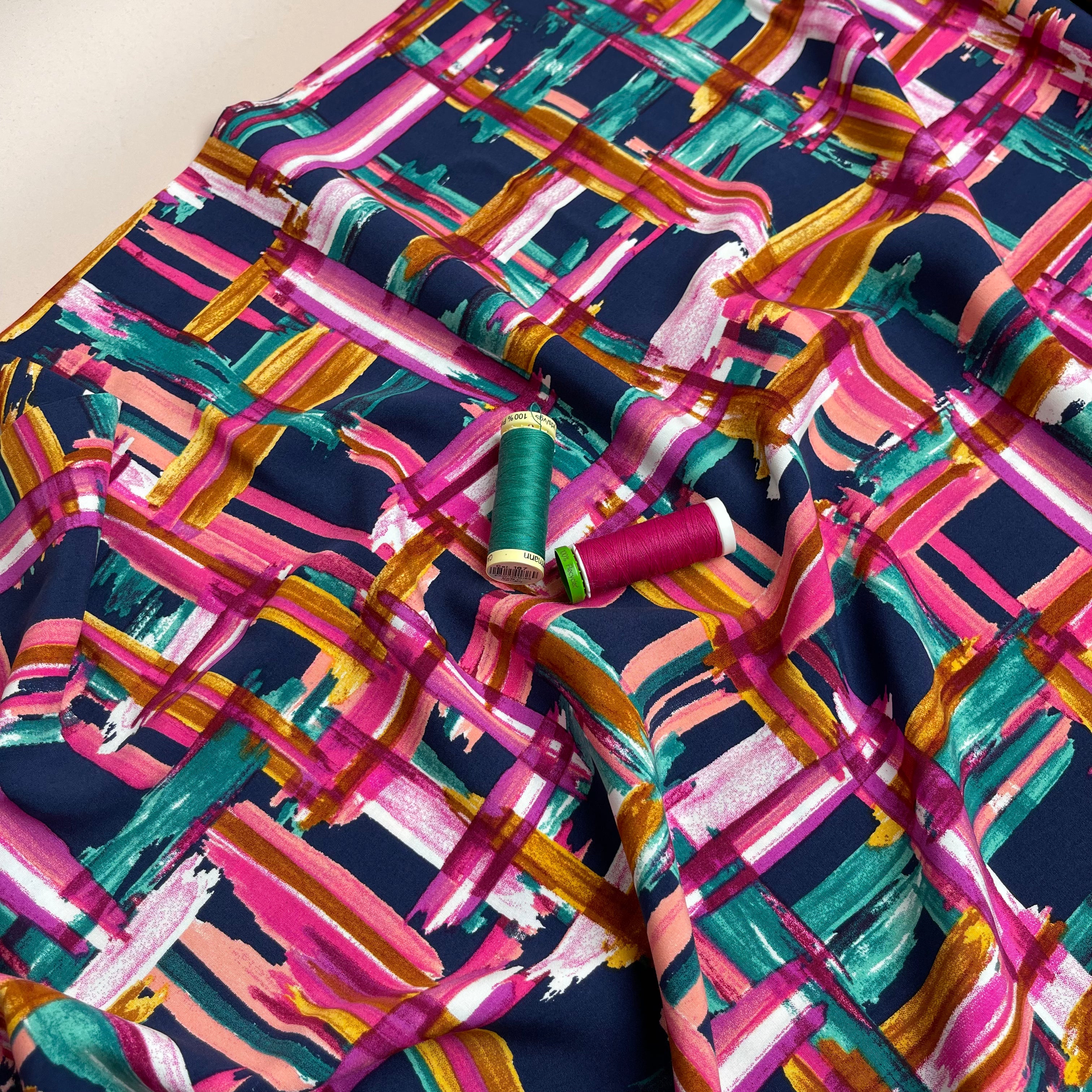 REMNANT 0.4 Metre - Abstract Grid Viscose Poplin Fabric