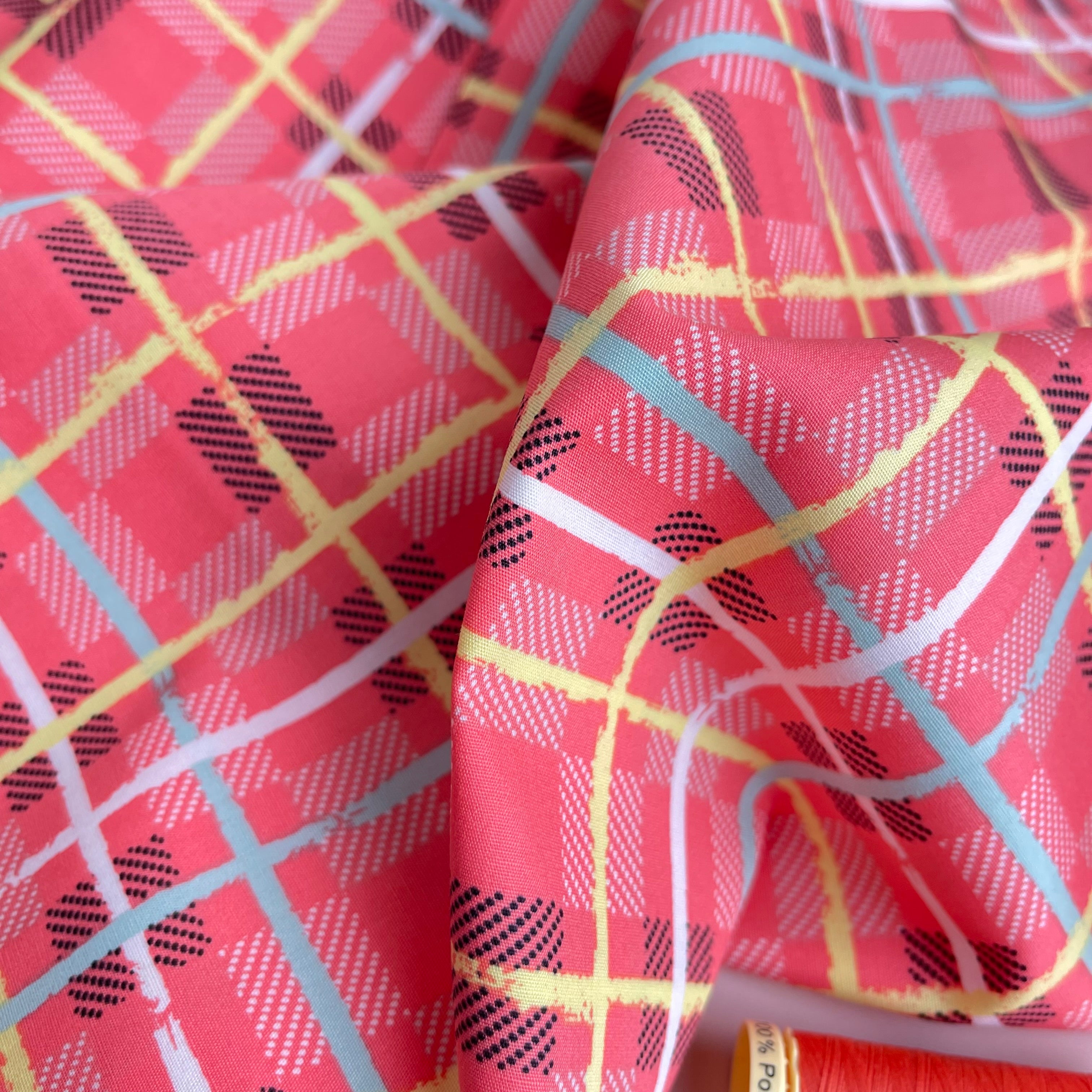 Art Gallery Fabrics - Electric Watermelon Plaid Cotton Fabric