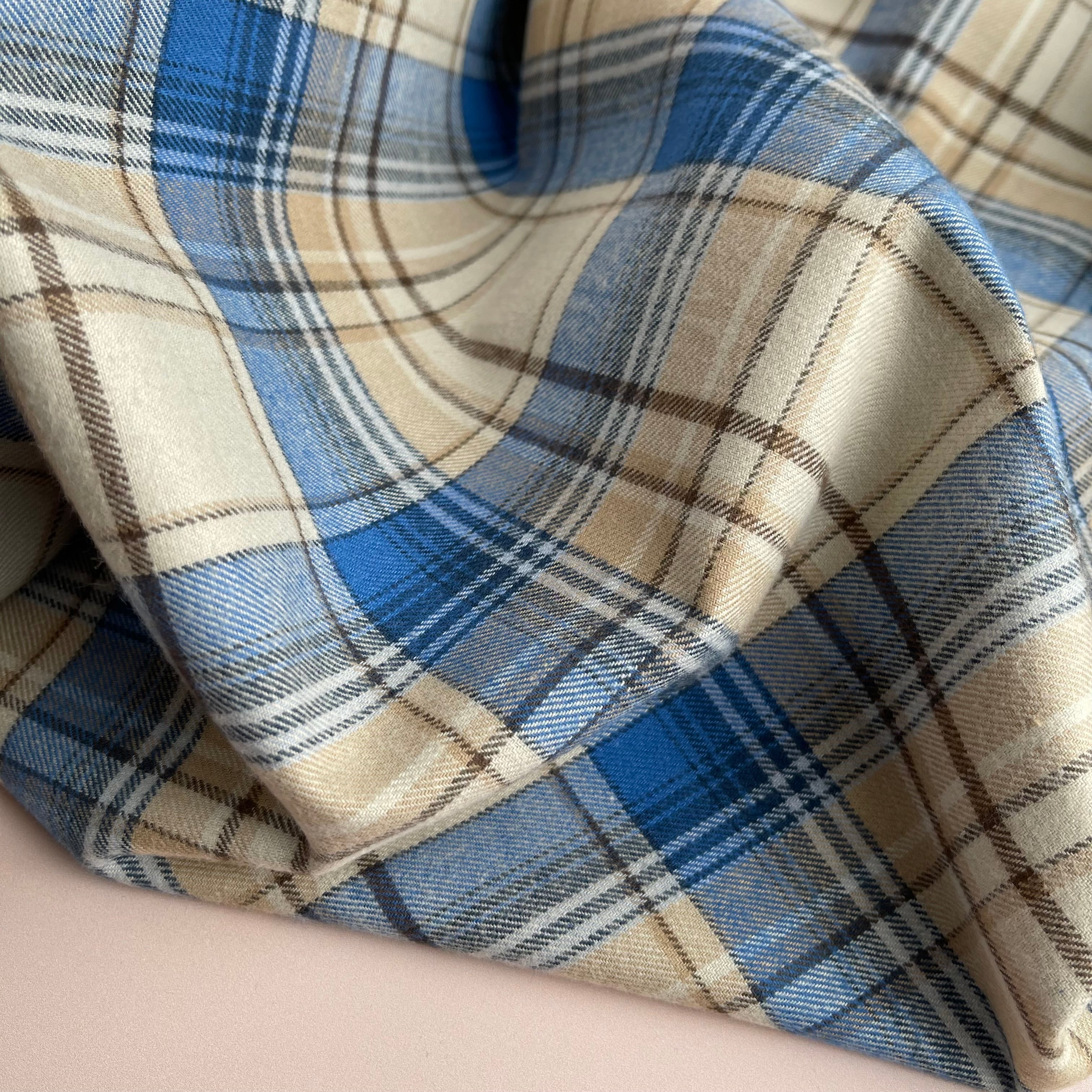 Highland Cream & Blue Yarn Dyed Cotton Flannel