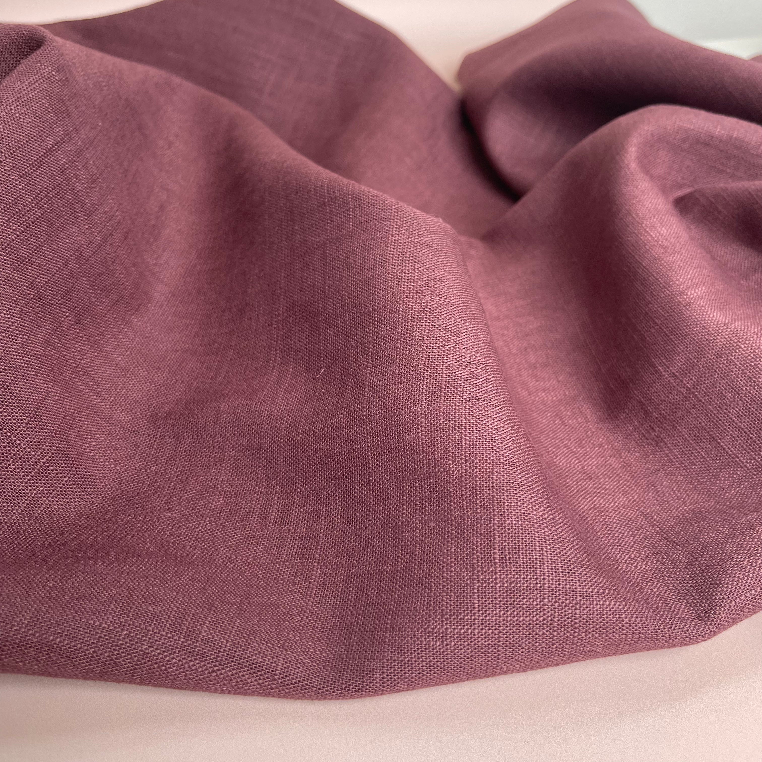 REMNANT 0.5 Metre - Breeze Cream Aubergine - Enzyme Washed Pure Linen Fabric