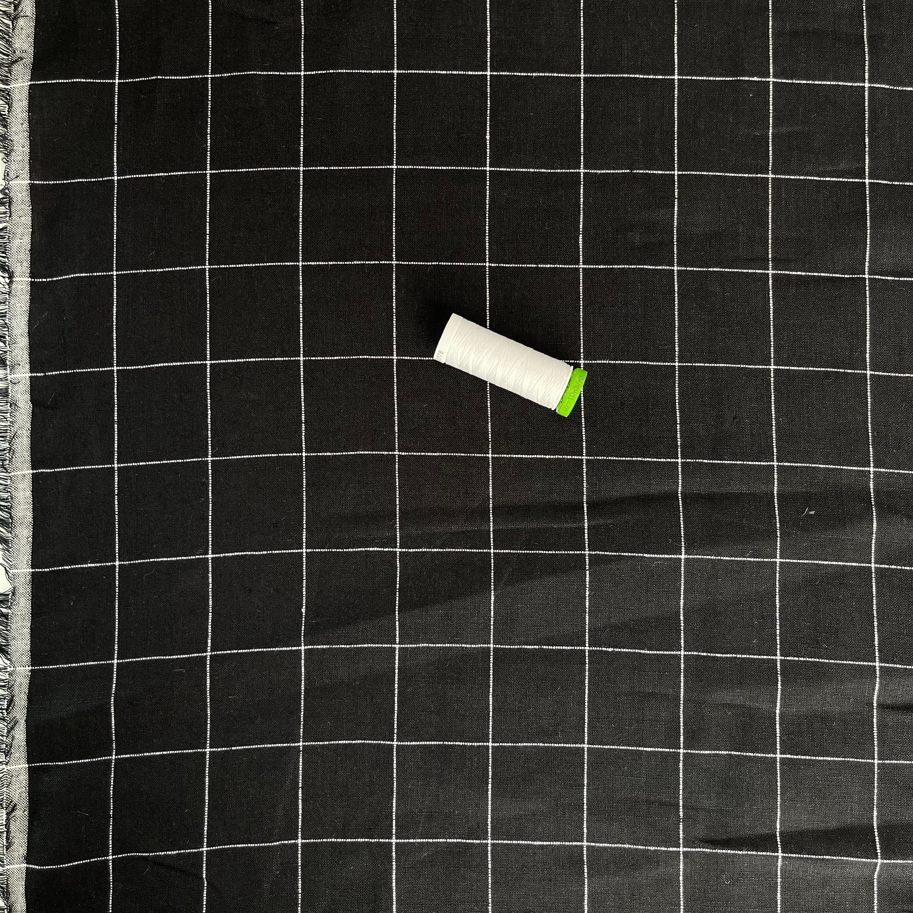 Monochrome Checks Black Linen Fabric