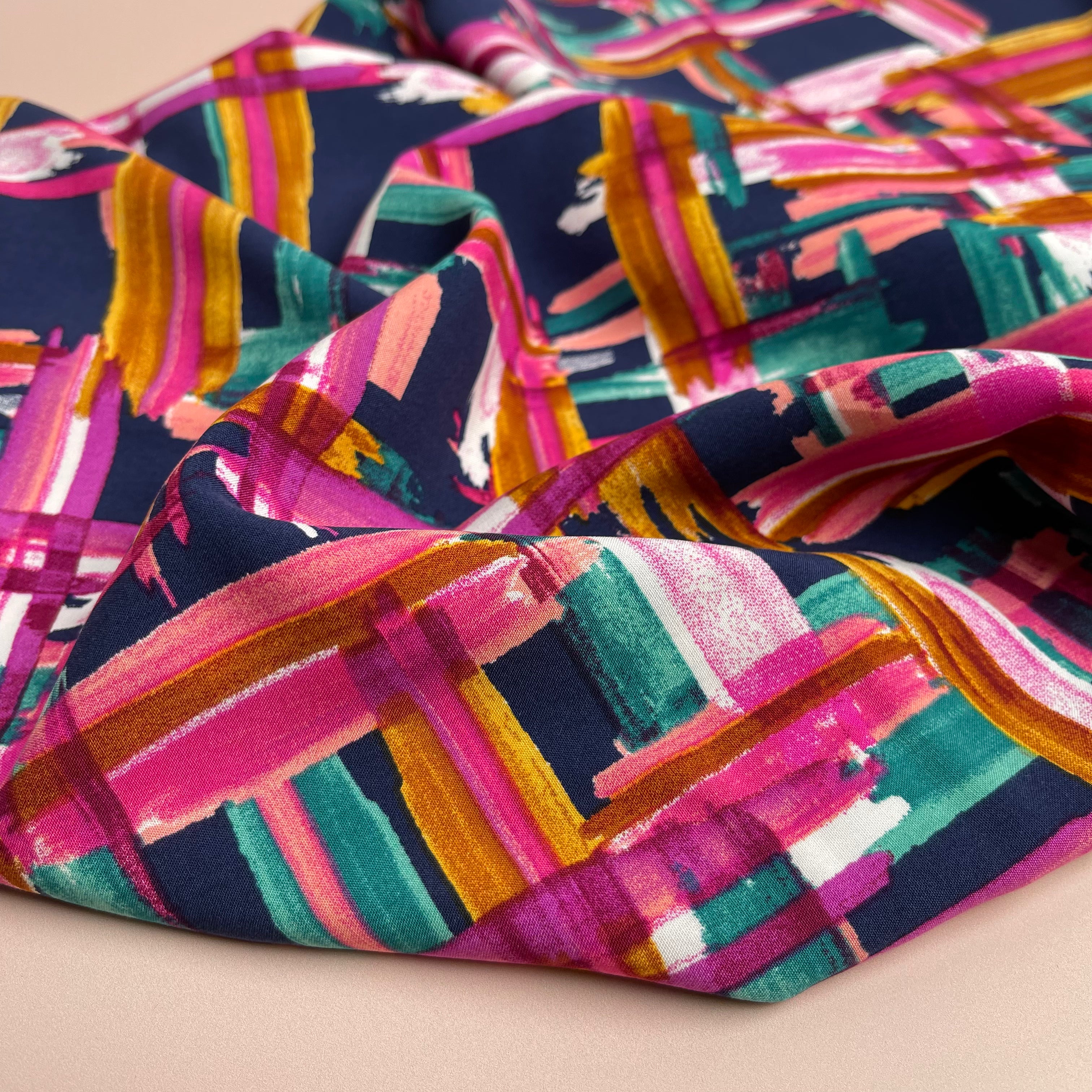 REMNANT 0.4 Metre - Abstract Grid Viscose Poplin Fabric