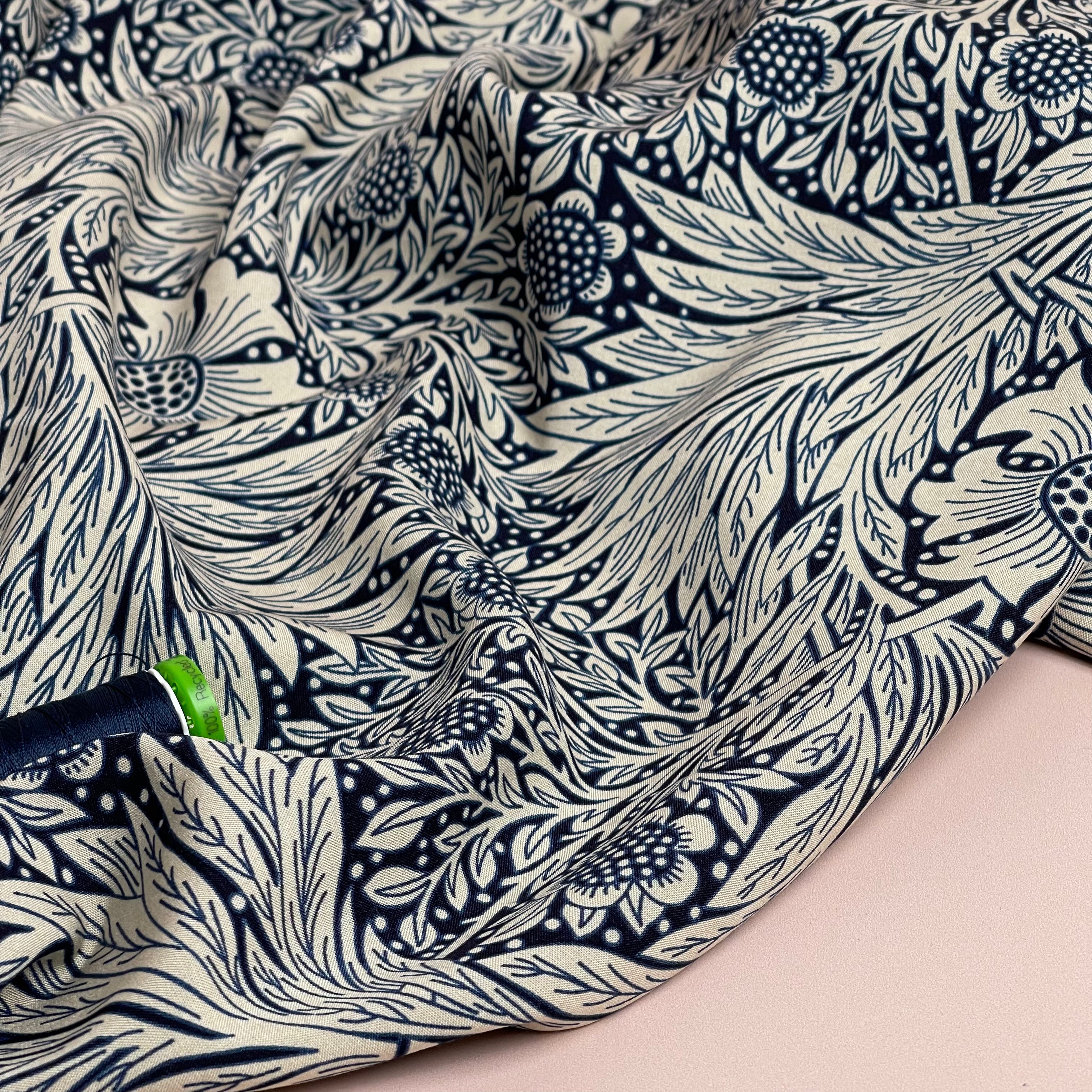 Victoria Navy Blue Viscose Fabric