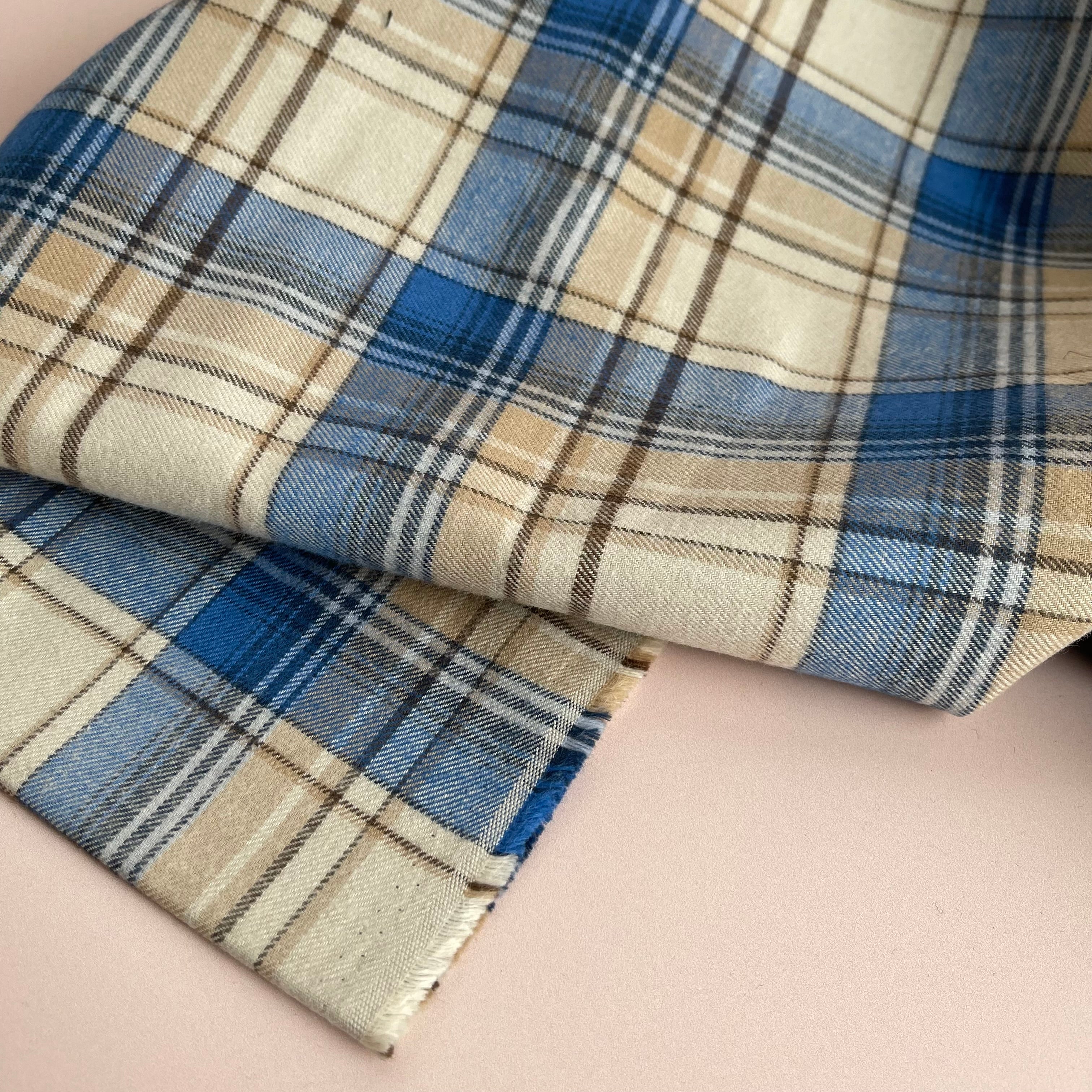 Highland Cream & Blue Yarn Dyed Cotton Flannel