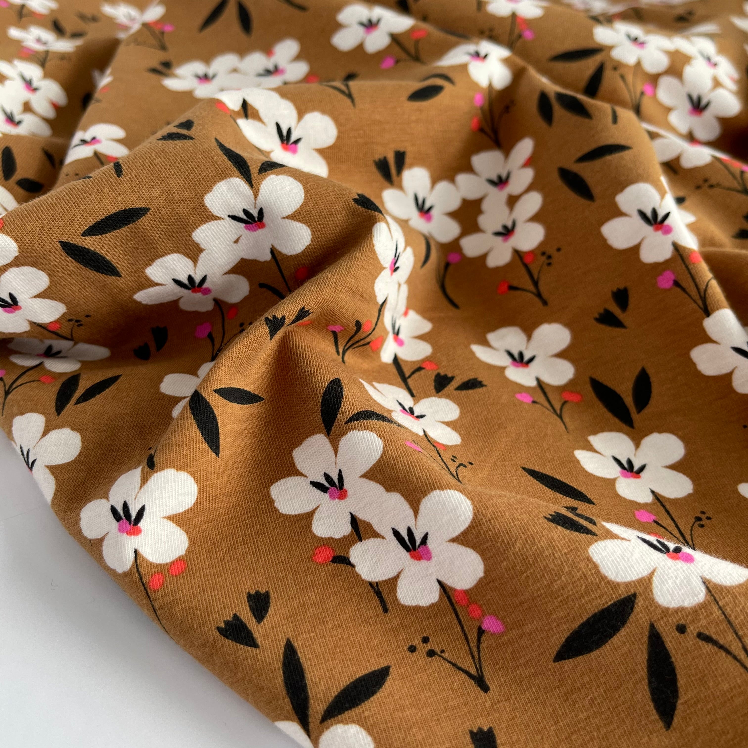 REMNANT 1.13 Metres - Soiree Spring Gold Cotton Jersey Fabric
