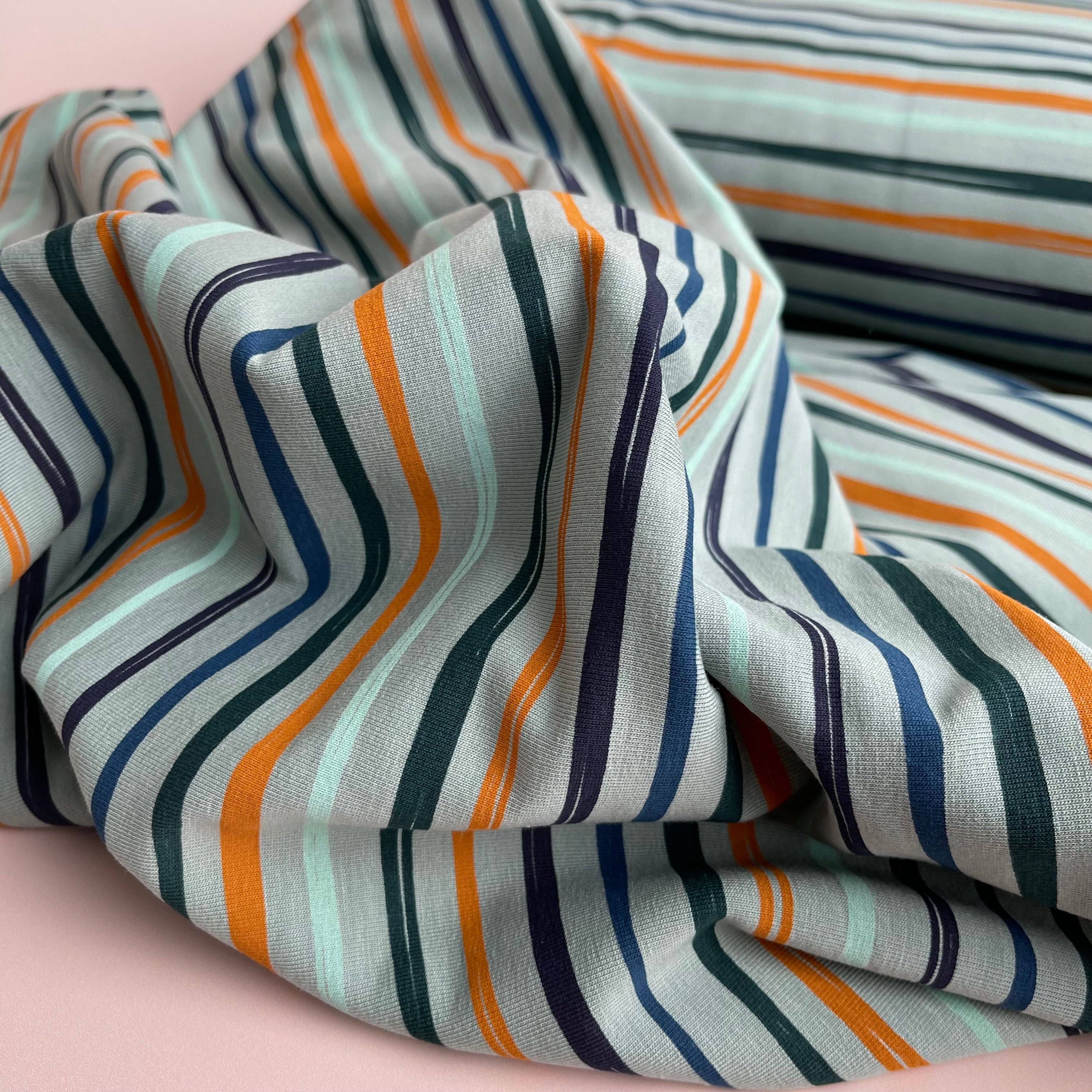 Wavy Stripes Sage Green Fleecy Cotton Brushed Sweat