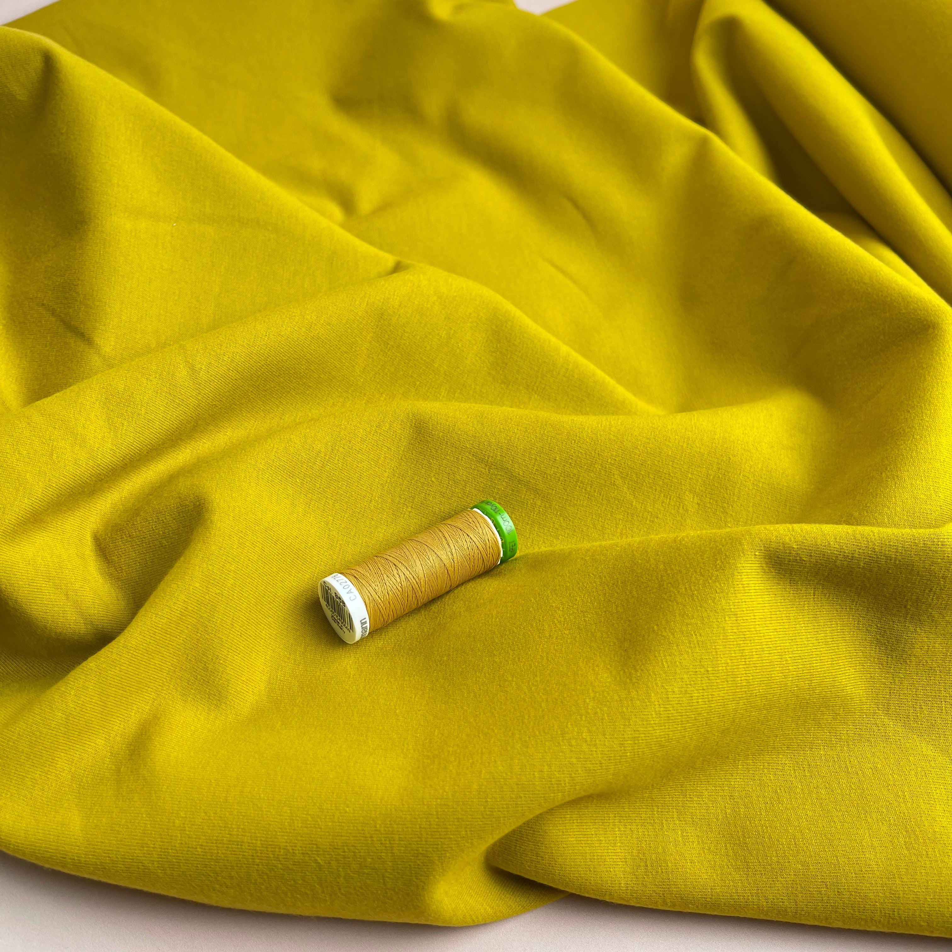 REMNANT 0.96 Metres (with oil spots in places) - Peach Soft GOTS Organic Cotton Sweat-shirting in Lemon Curry