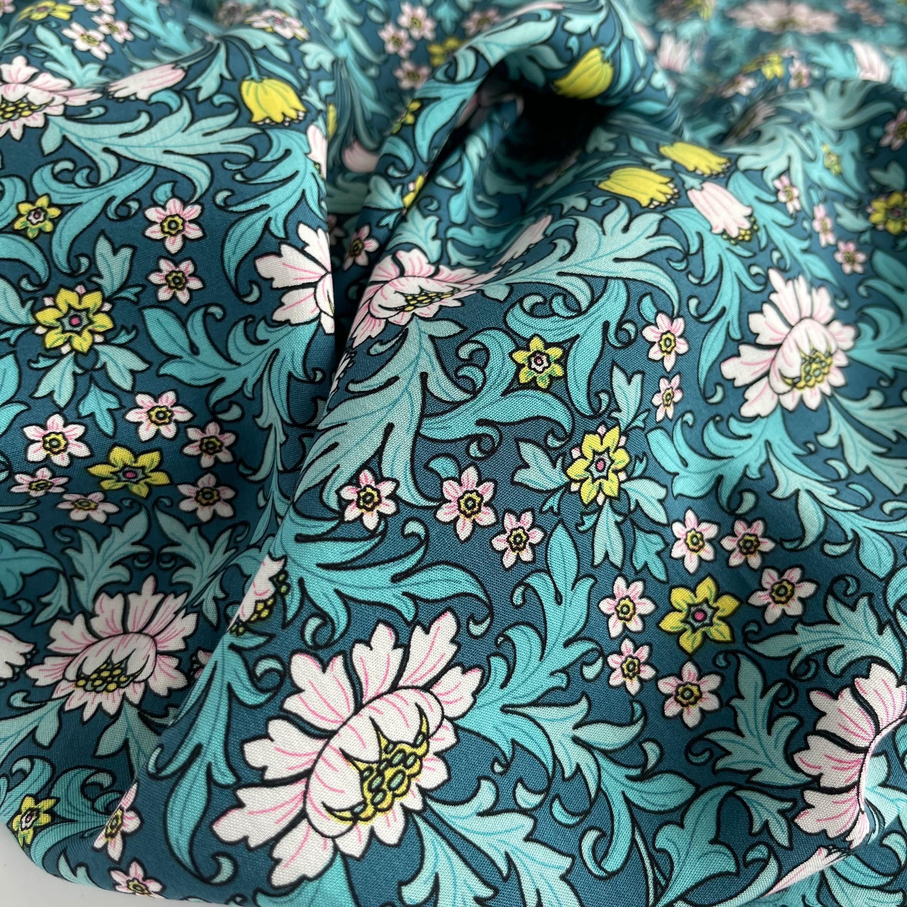 Morris Petrol Blue Viscose / Rayon Fabric
