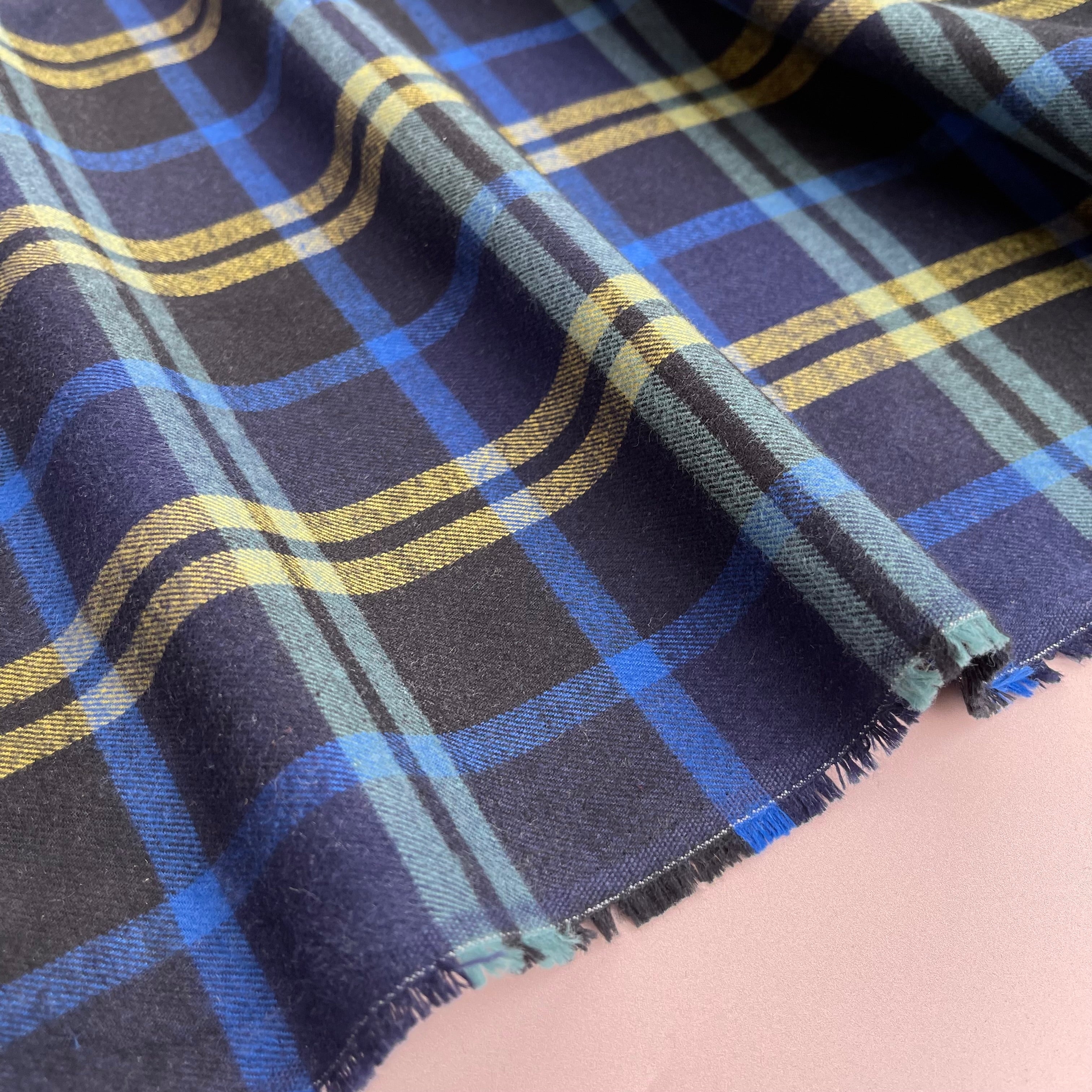 Highland Black and Navy with Yellow Yarn Dyed Cotton Flannel