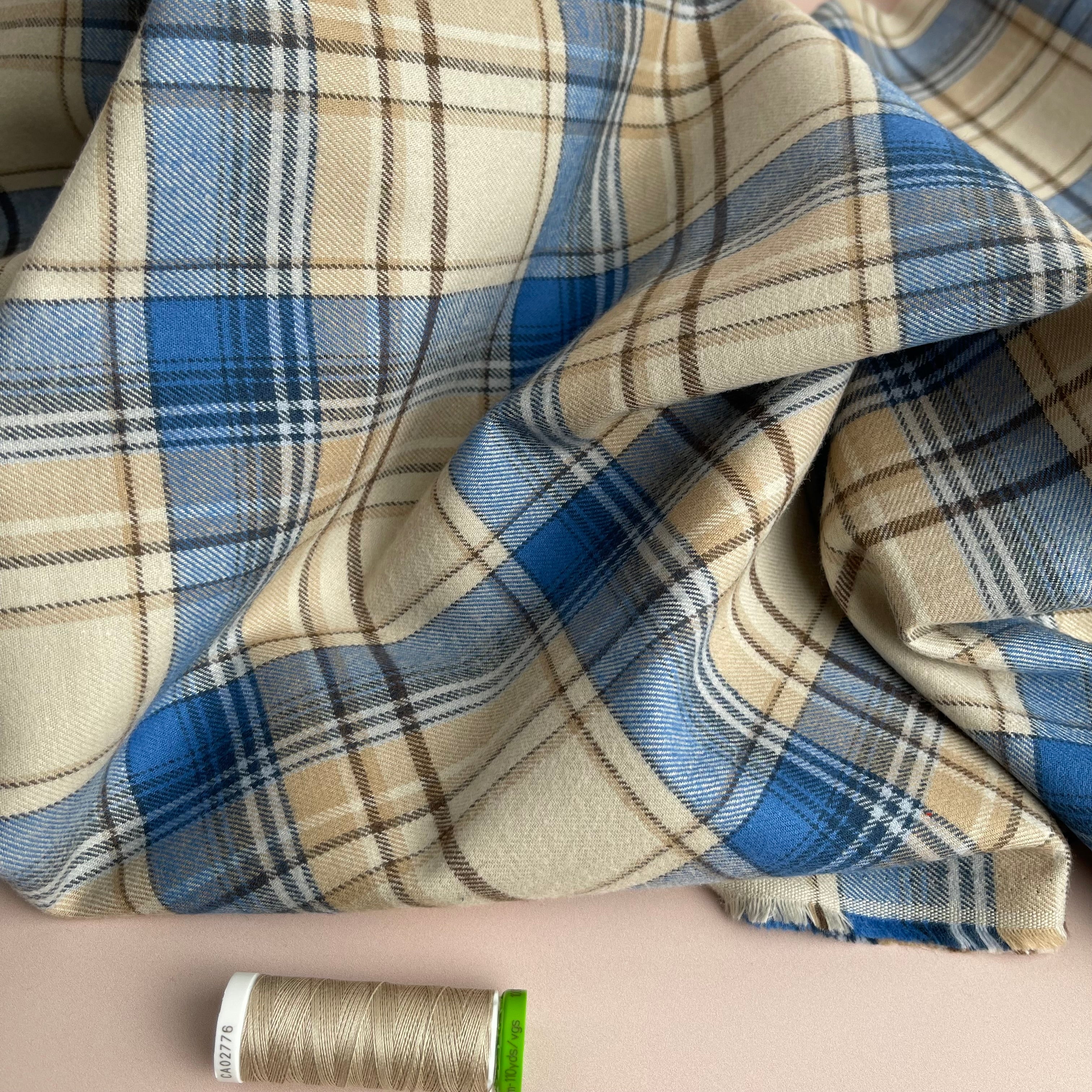 Highland Cream & Blue Yarn Dyed Cotton Flannel