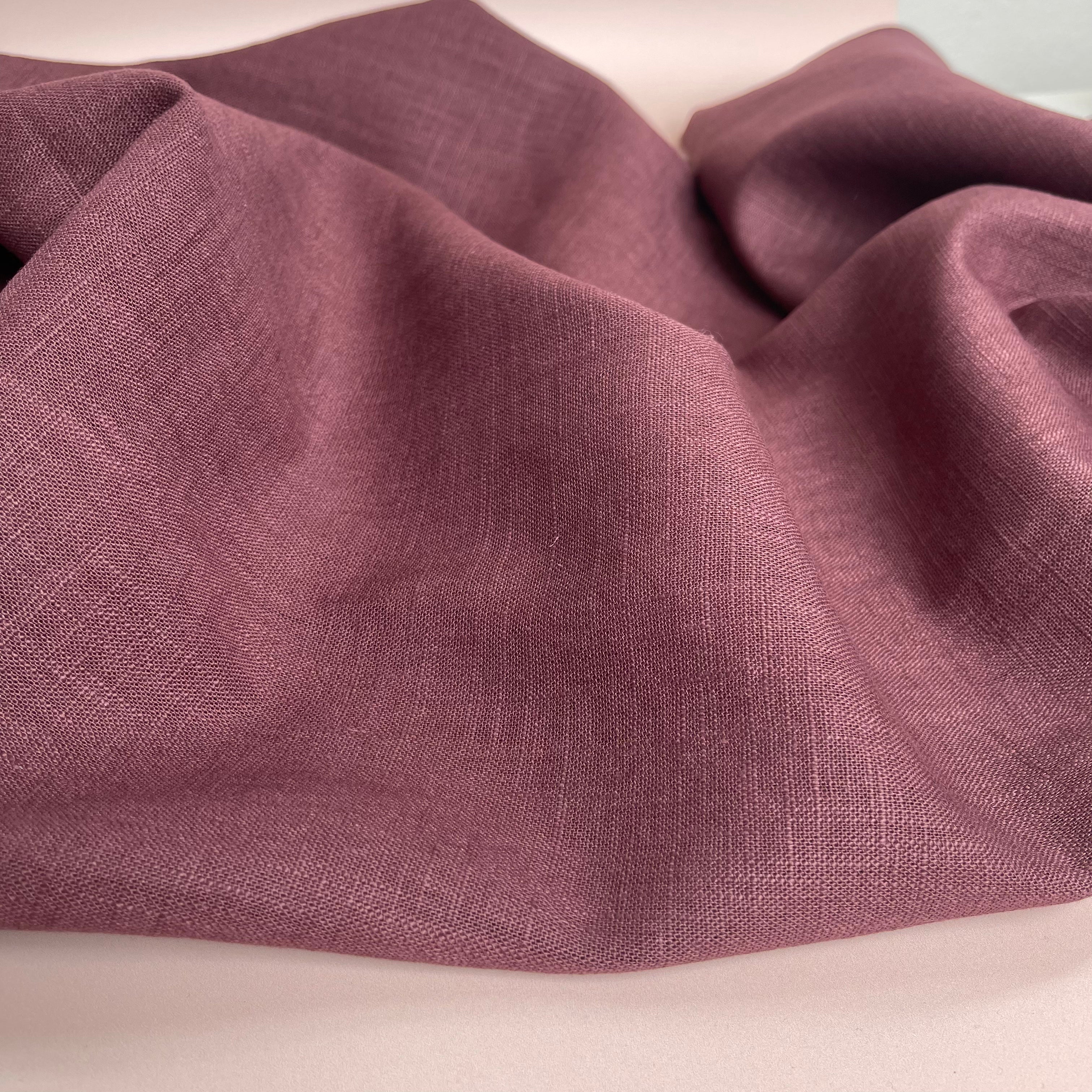 REMNANT 0.5 Metre - Breeze Cream Aubergine - Enzyme Washed Pure Linen Fabric