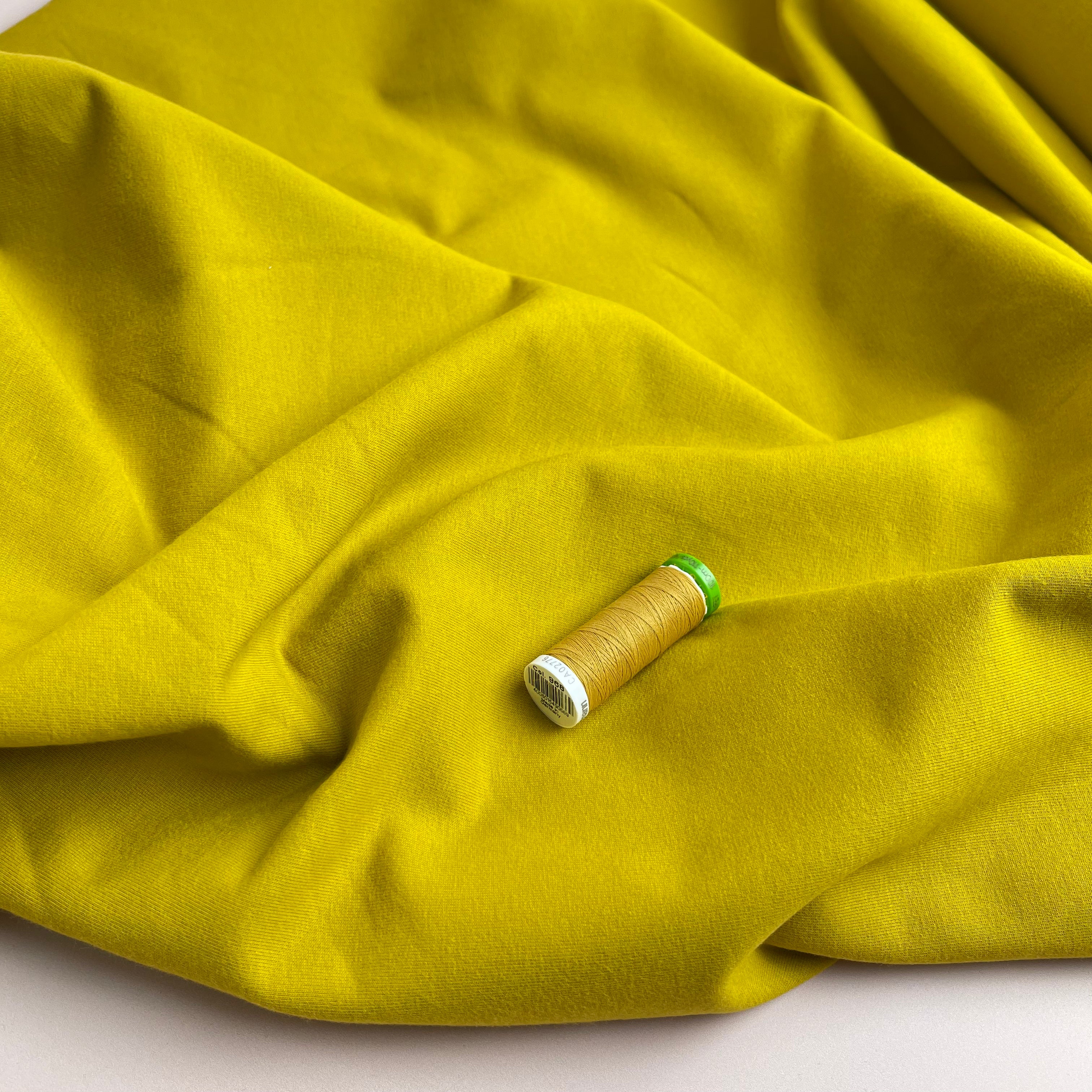 REMNANT 0.96 Metres (with oil spots in places) - Peach Soft GOTS Organic Cotton Sweat-shirting in Lemon Curry