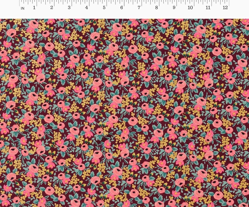 Rifle Paper Co - Garden Party Rosa Burgundy Metallic Cotton Fabric