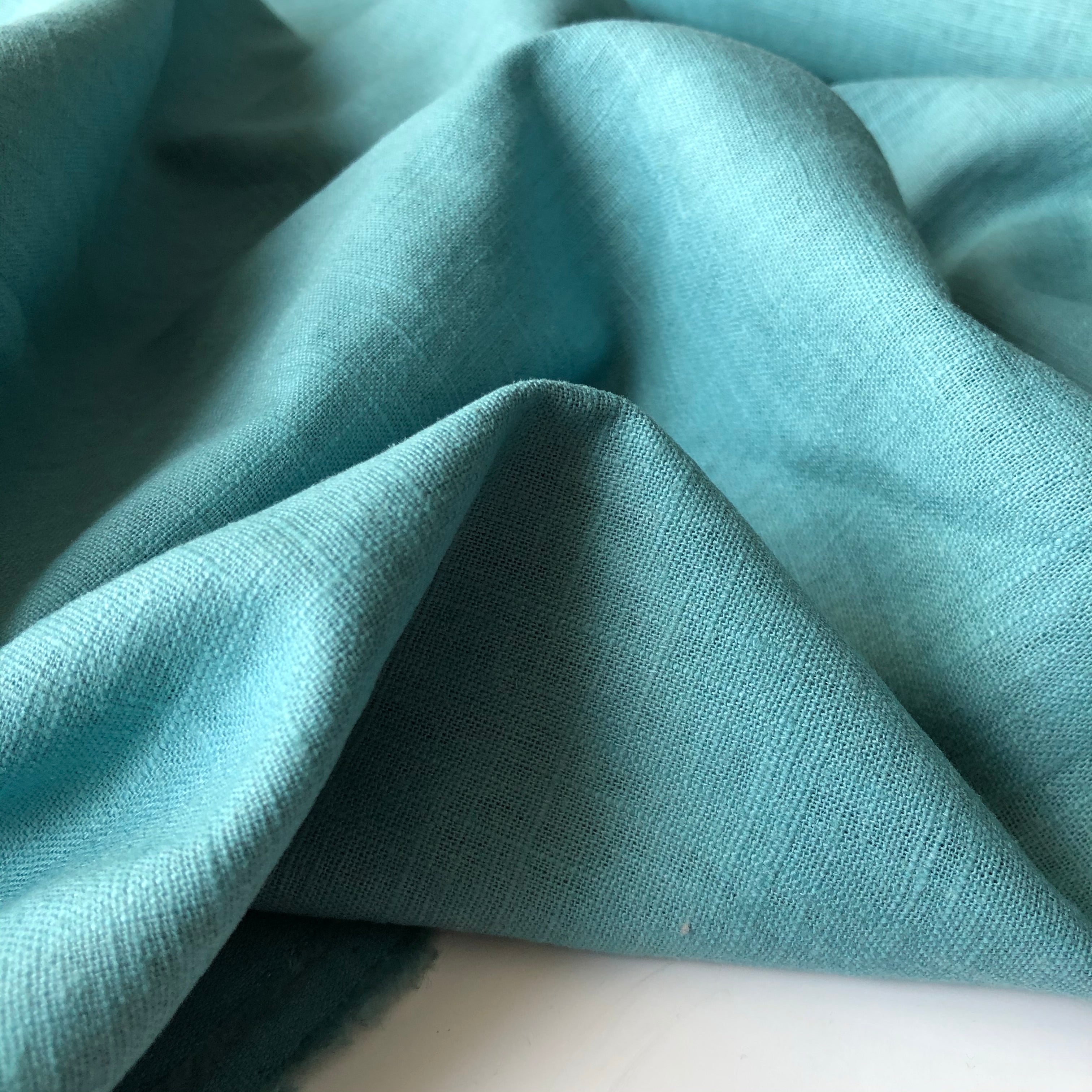 Breeze Light Teal - Enzyme Washed Linen Cotton Fabric