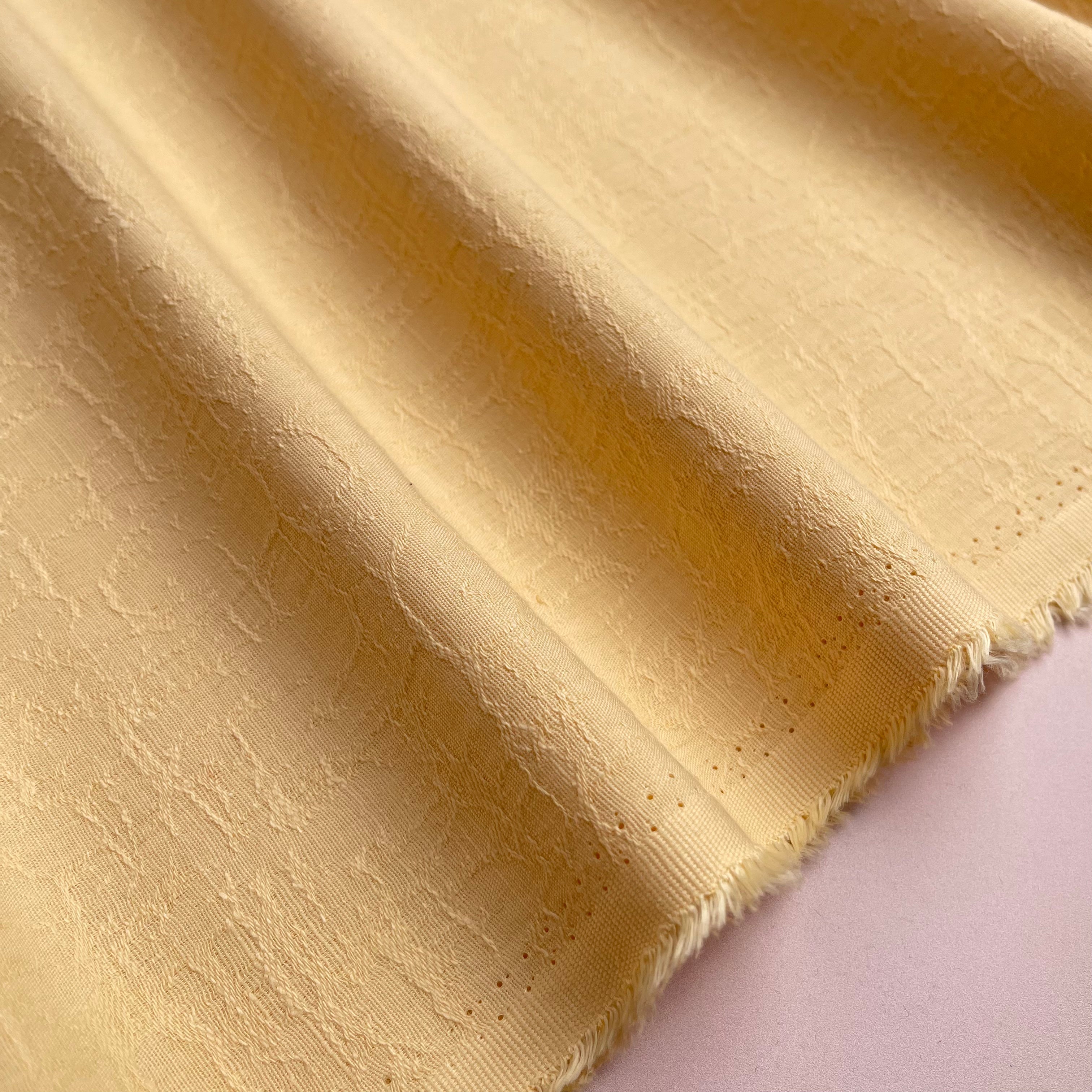 REMNANT 0.35 metre + free small section with fault - Fibre Mood Cotton Linen Bark Jacquard in Yellow