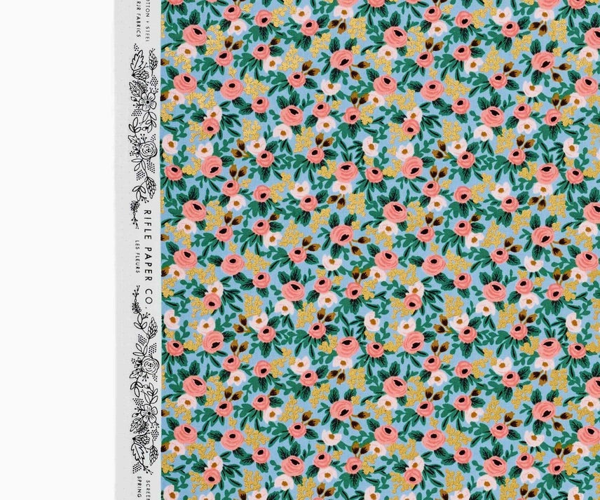 REMNANT 2.19 Metres - Rifle Paper Co - Garden Party Rosa Chambray Metallic Cotton Fabric