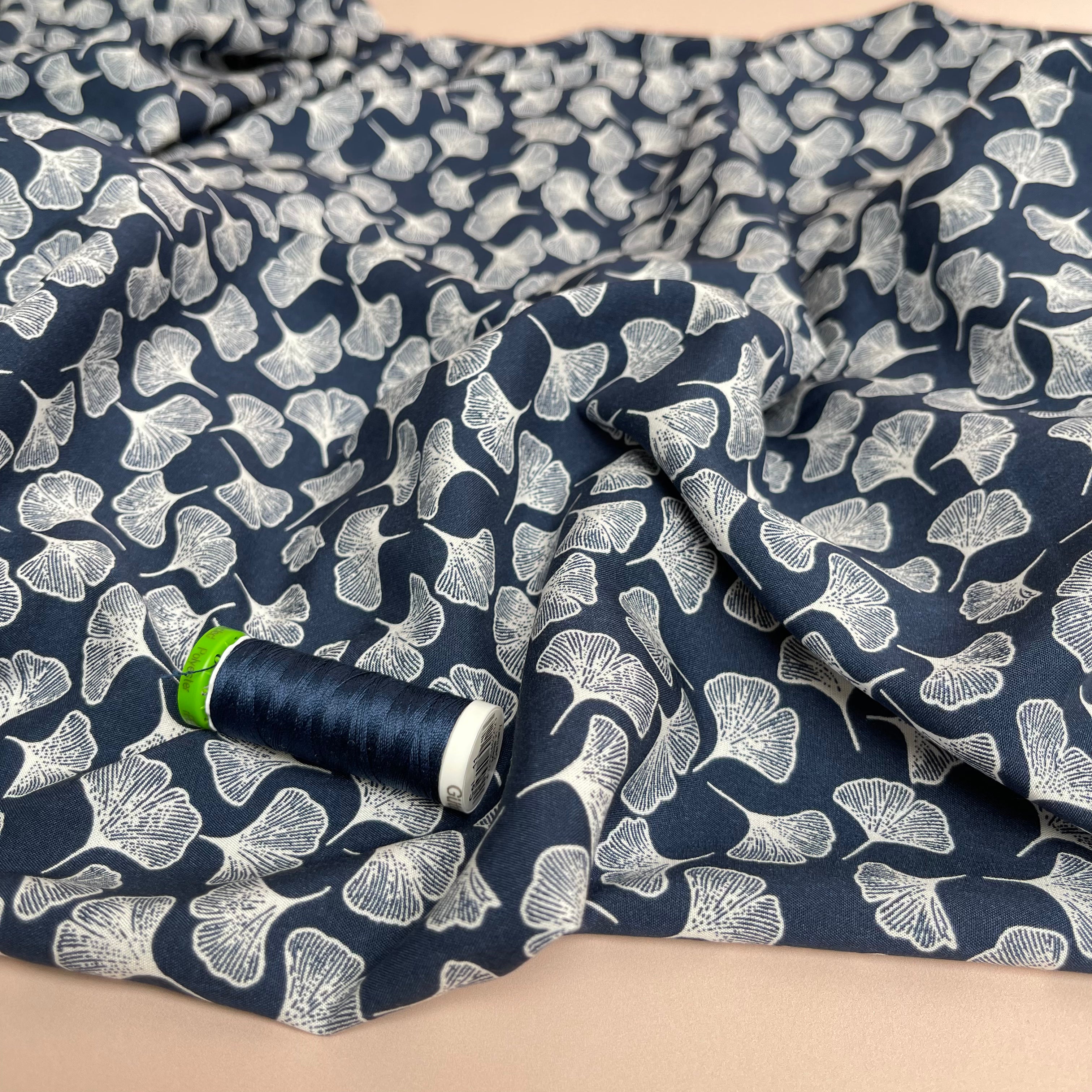 Gingko Navy Blue Viscose Fabric