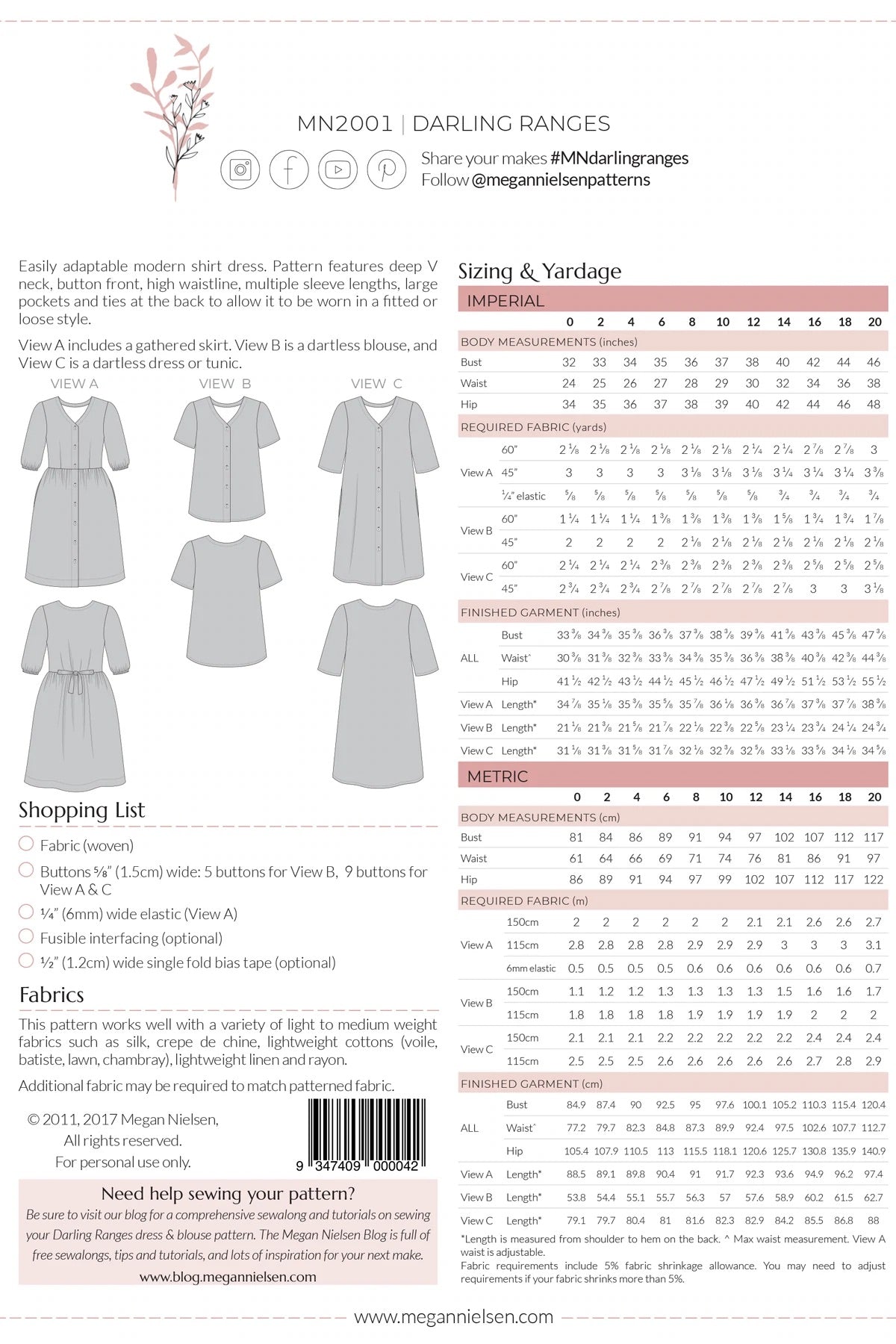 Megan Nielsen - Sudley Dress & Blouse Sewing Pattern