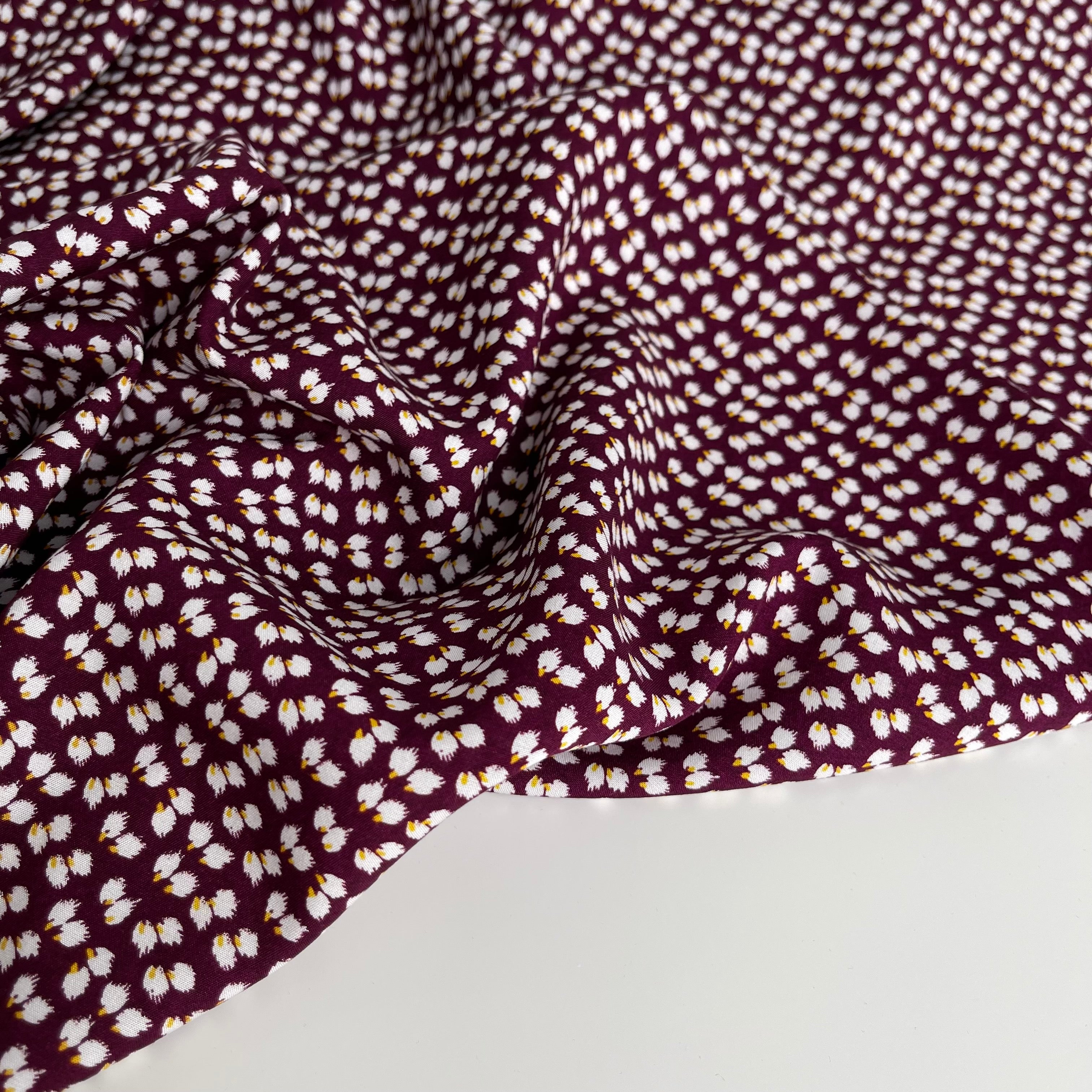 REMNANT 1.32 Metrtes (plus free sections with fault) Brush Petals Wine Viscose Fabric