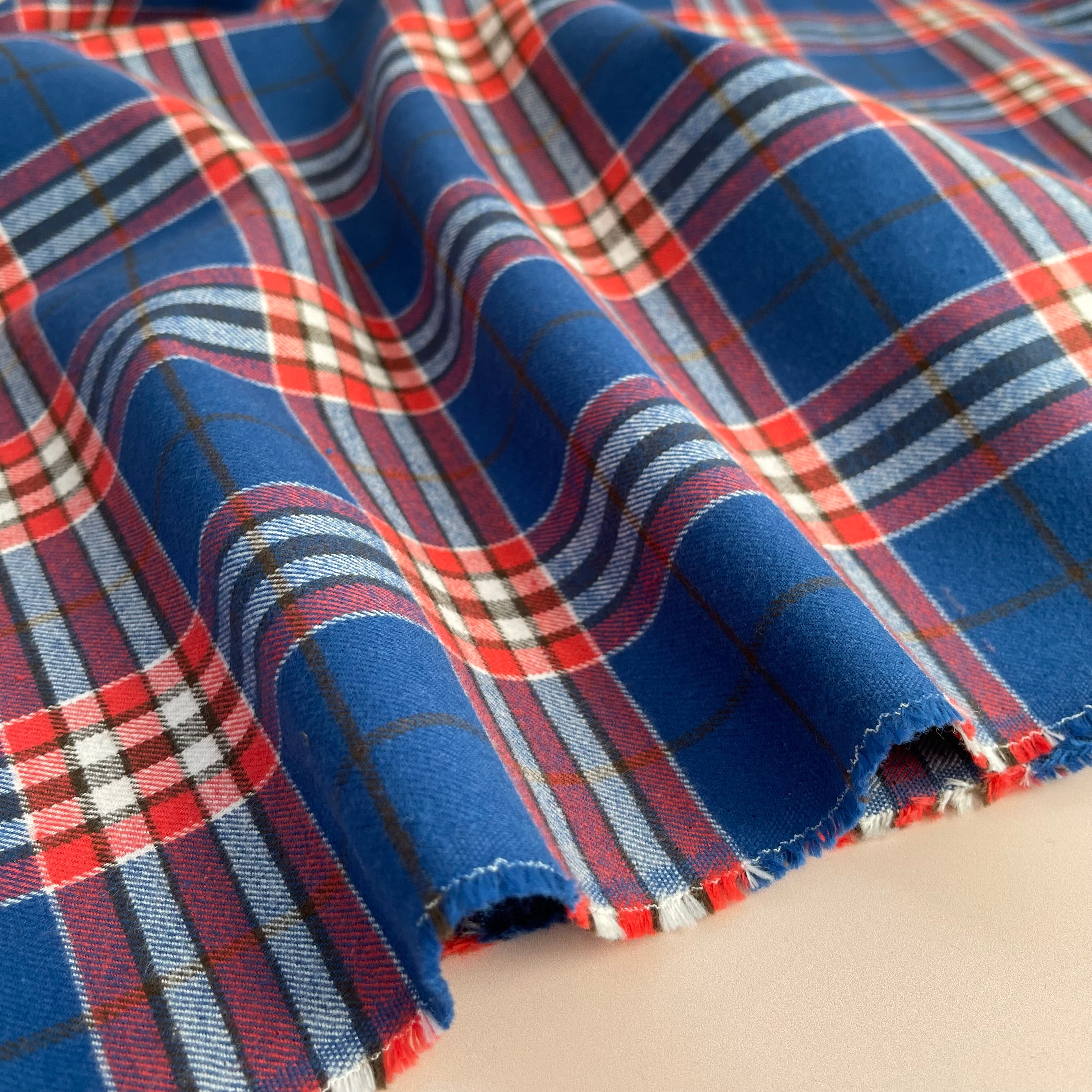 Highland Cobalt with Red Yarn Dyed Cotton Flannel