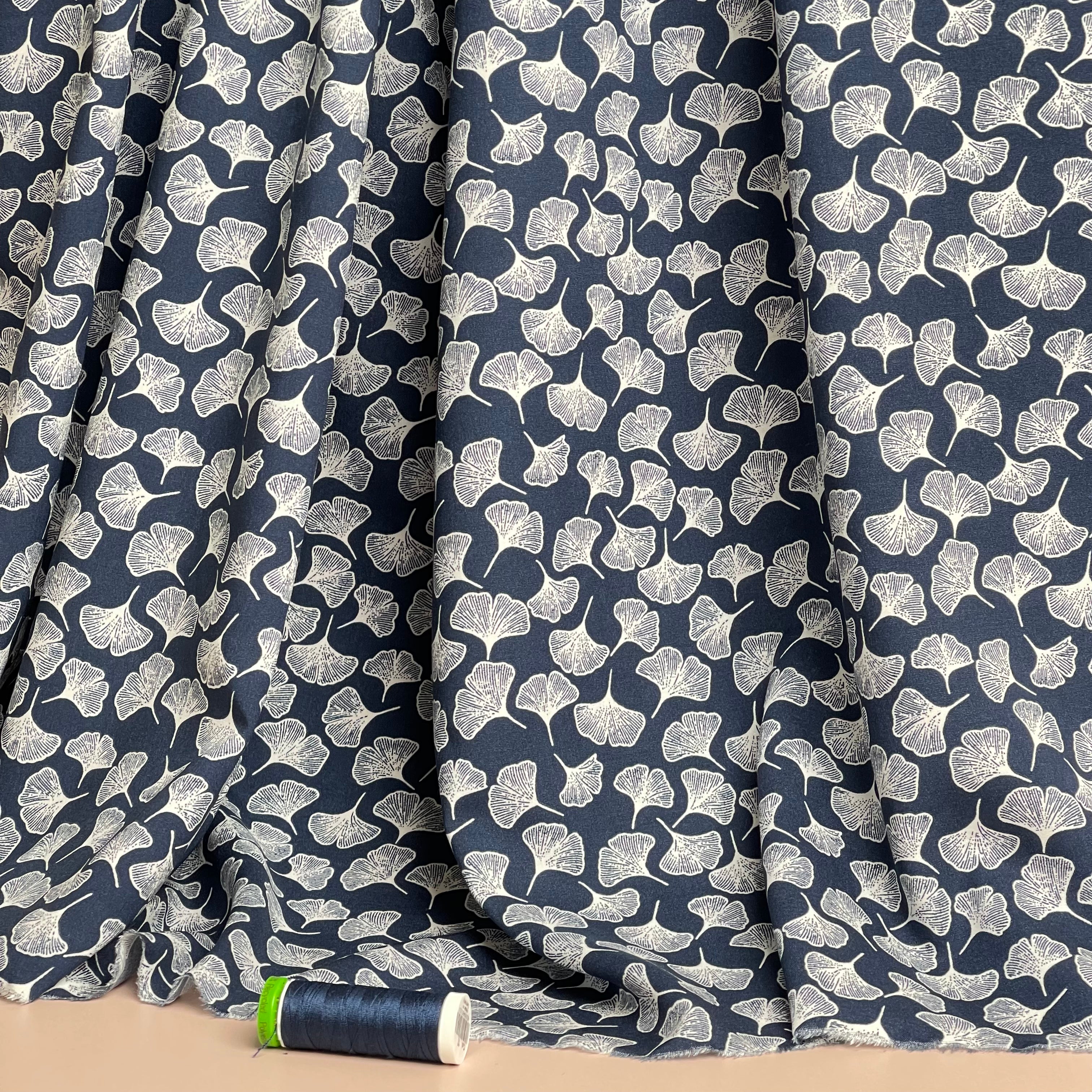 Gingko Navy Blue Viscose Fabric