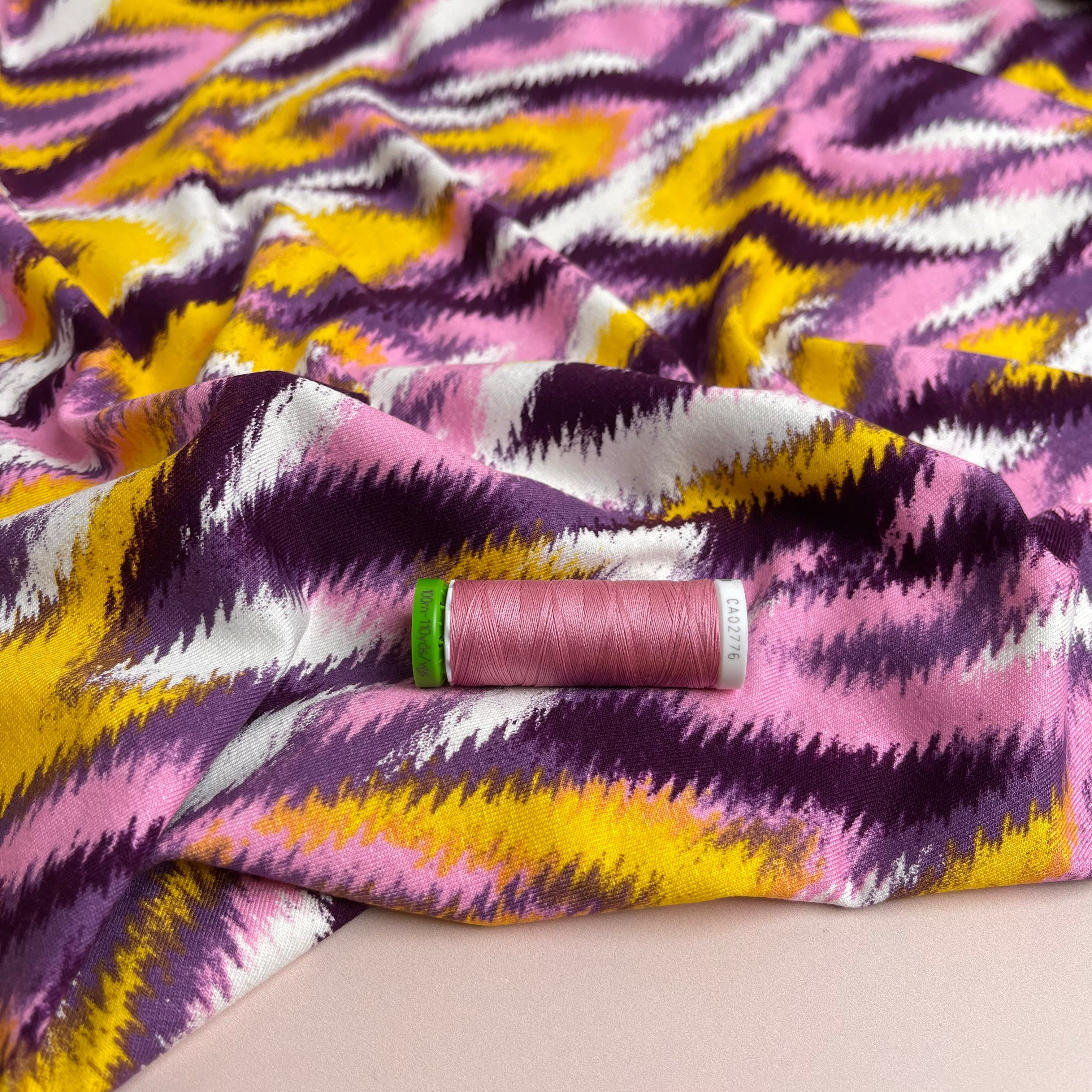 Painted Chevrons Purple & Yellow Viscose Jersey Fabric