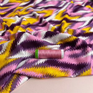 REMNANT 0.6 Metre - Painted Chevrons Purple & Yellow Viscose Jersey Fabric