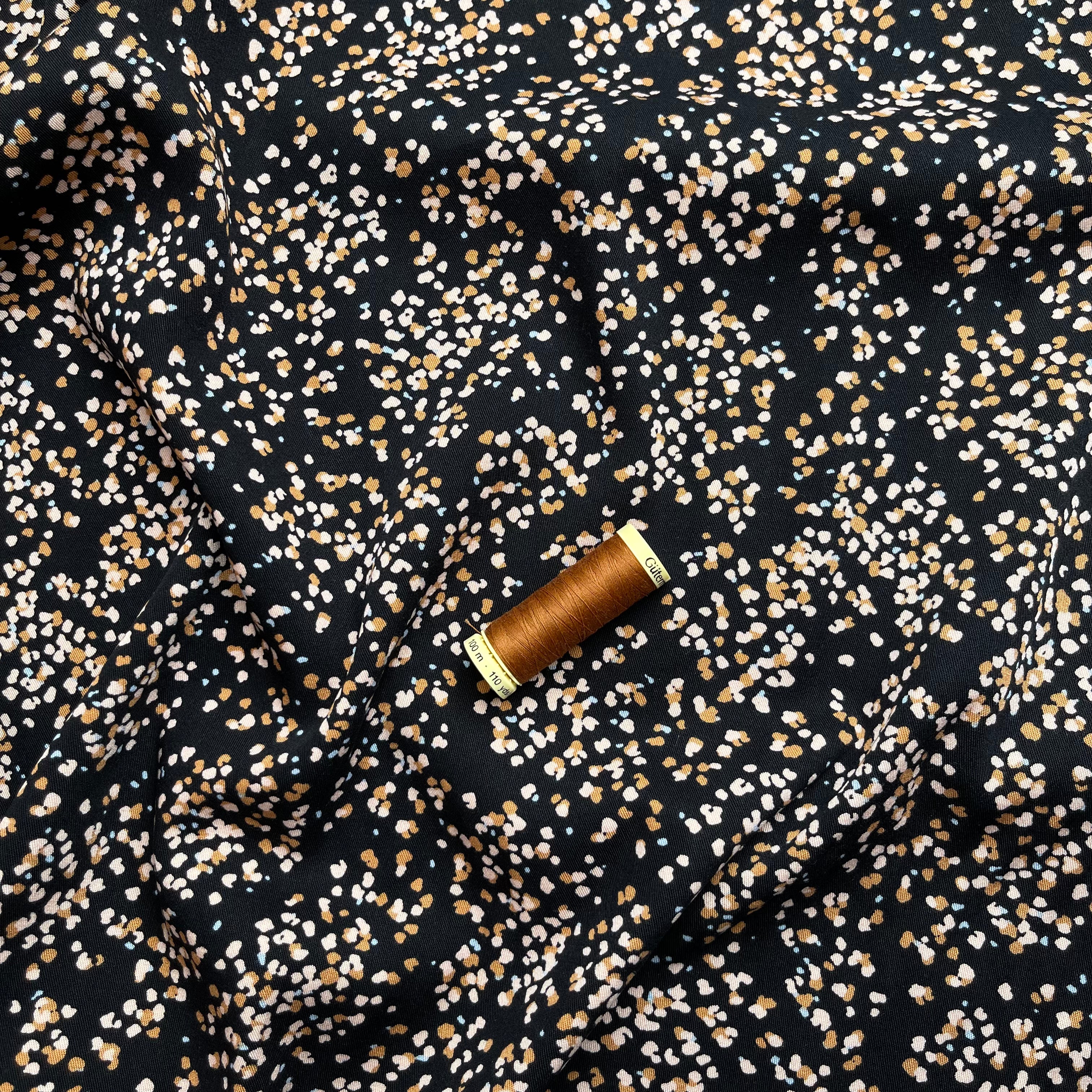 REMNANT 0.63 Metre - Rosella Speckles Black Stretch Viscose Twill Fabric