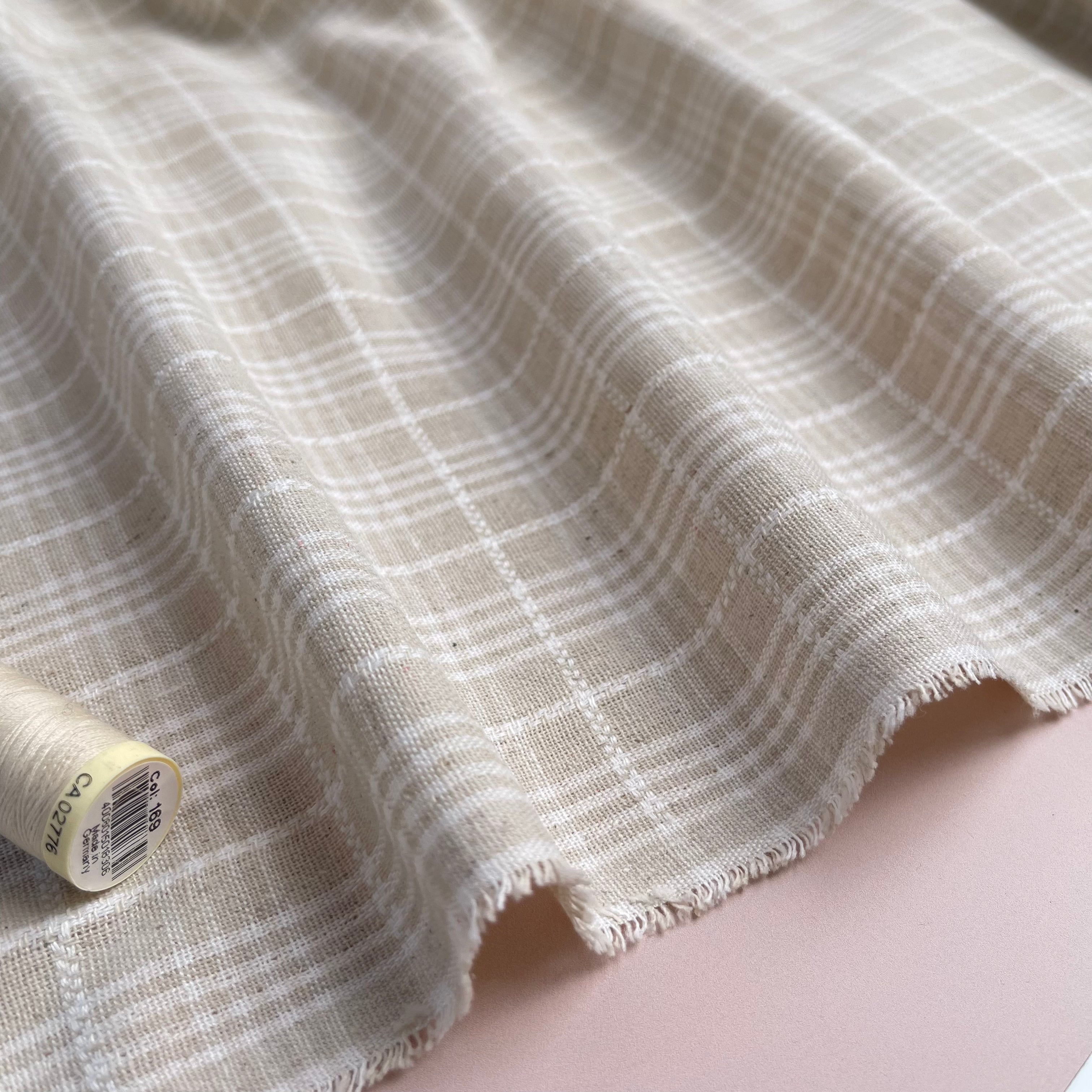 Yarn Dyed Check Embroidered Linen Viscose Blend Fabric