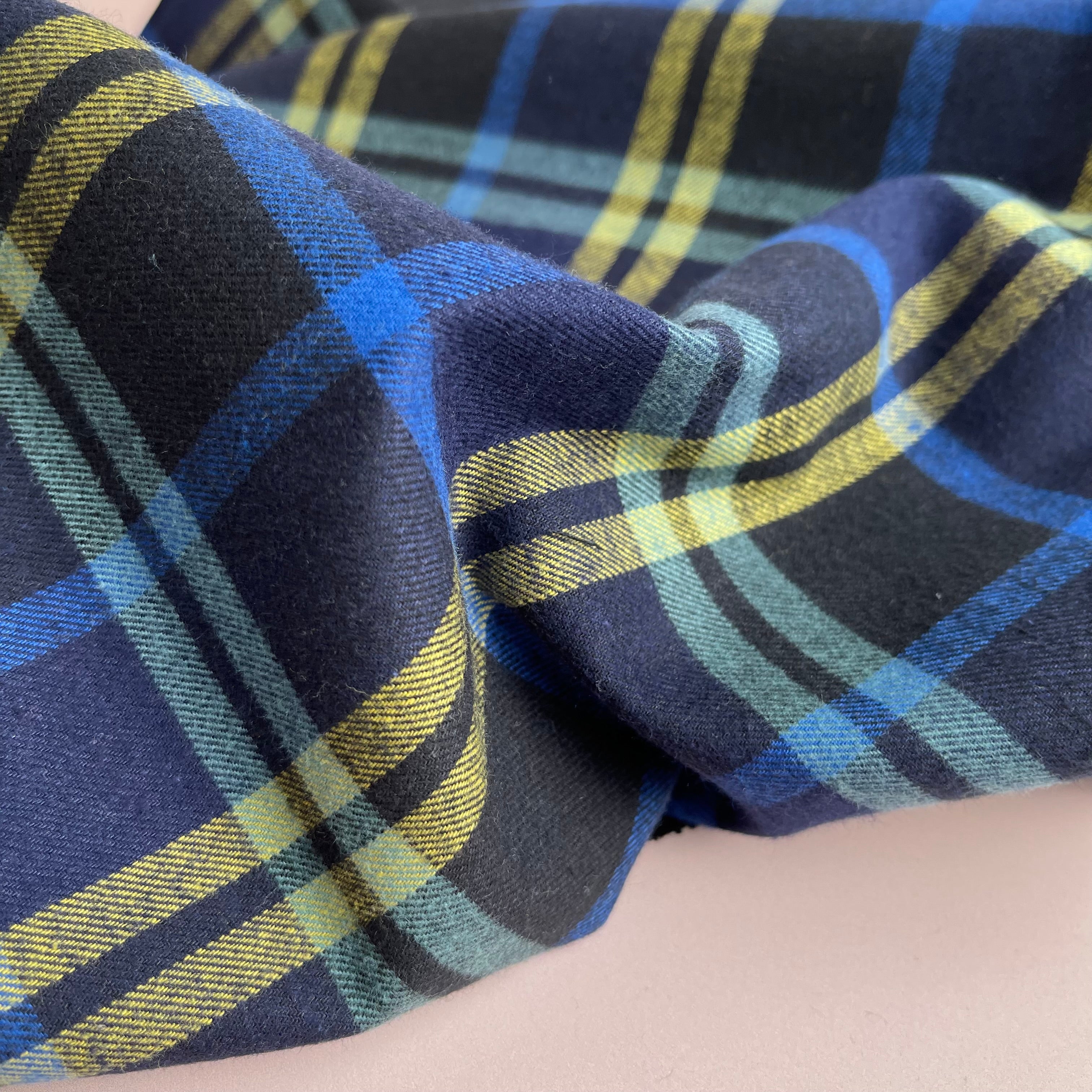 Highland Black and Navy with Yellow Yarn Dyed Cotton Flannel