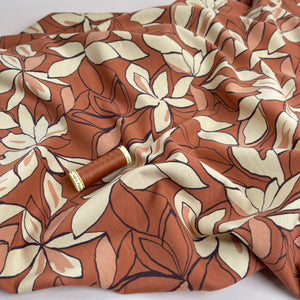 Bold Flowers Brique Cotton French Terry Fabric