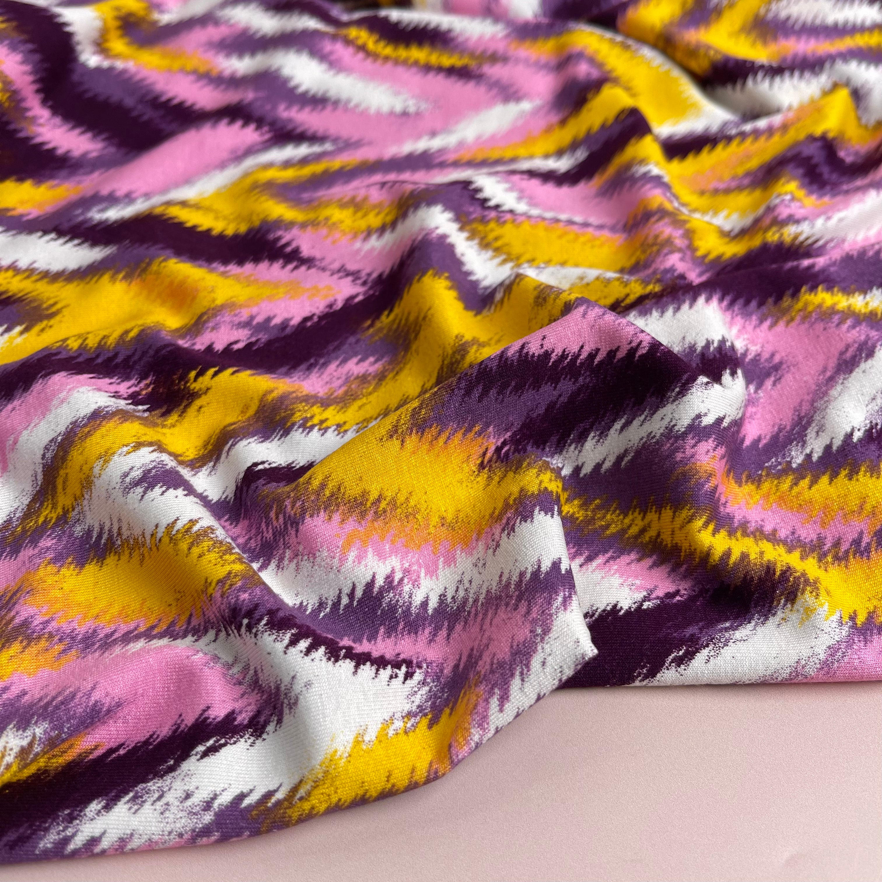 Painted Chevrons Purple & Yellow Viscose Jersey Fabric