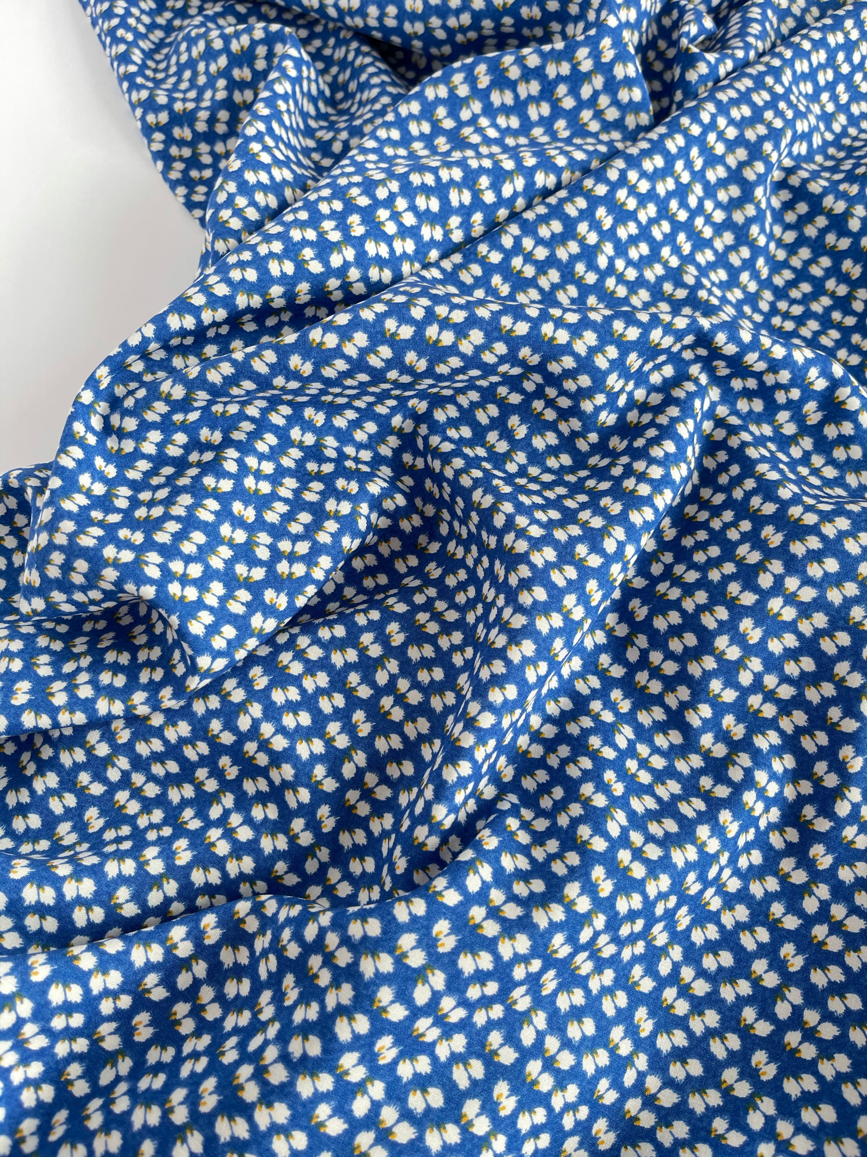 Brush Petals Blue Viscose Fabric