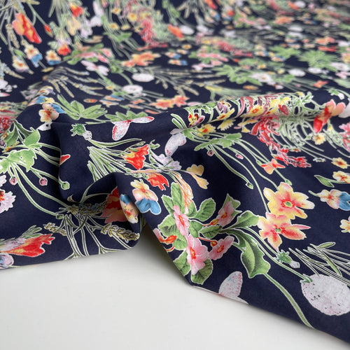 REMNANT 2.0 metres - Wildfield Navy Cotton Lawn Fabric