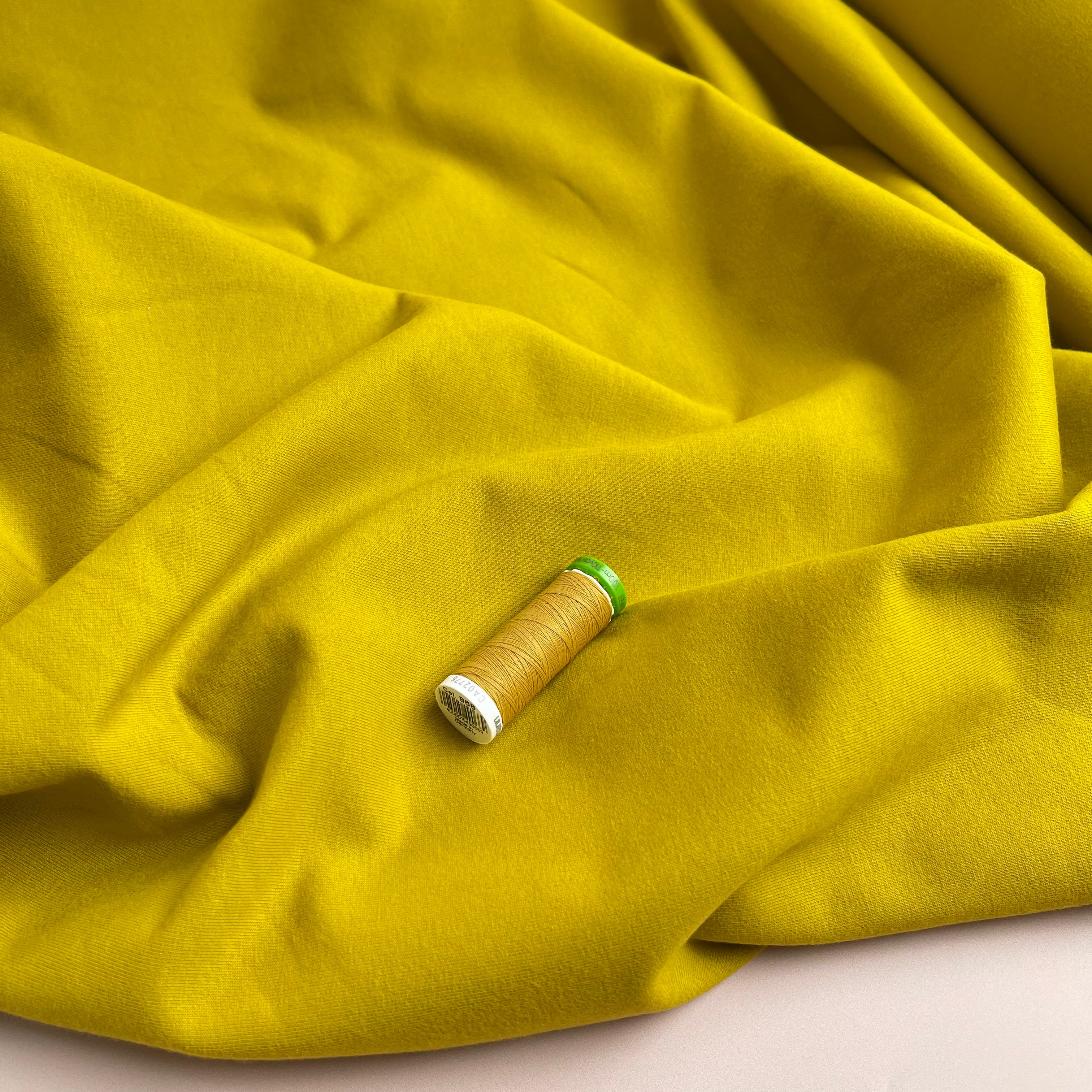 REMNANT 0.96 Metres (with oil spots in places) - Peach Soft GOTS Organic Cotton Sweat-shirting in Lemon Curry