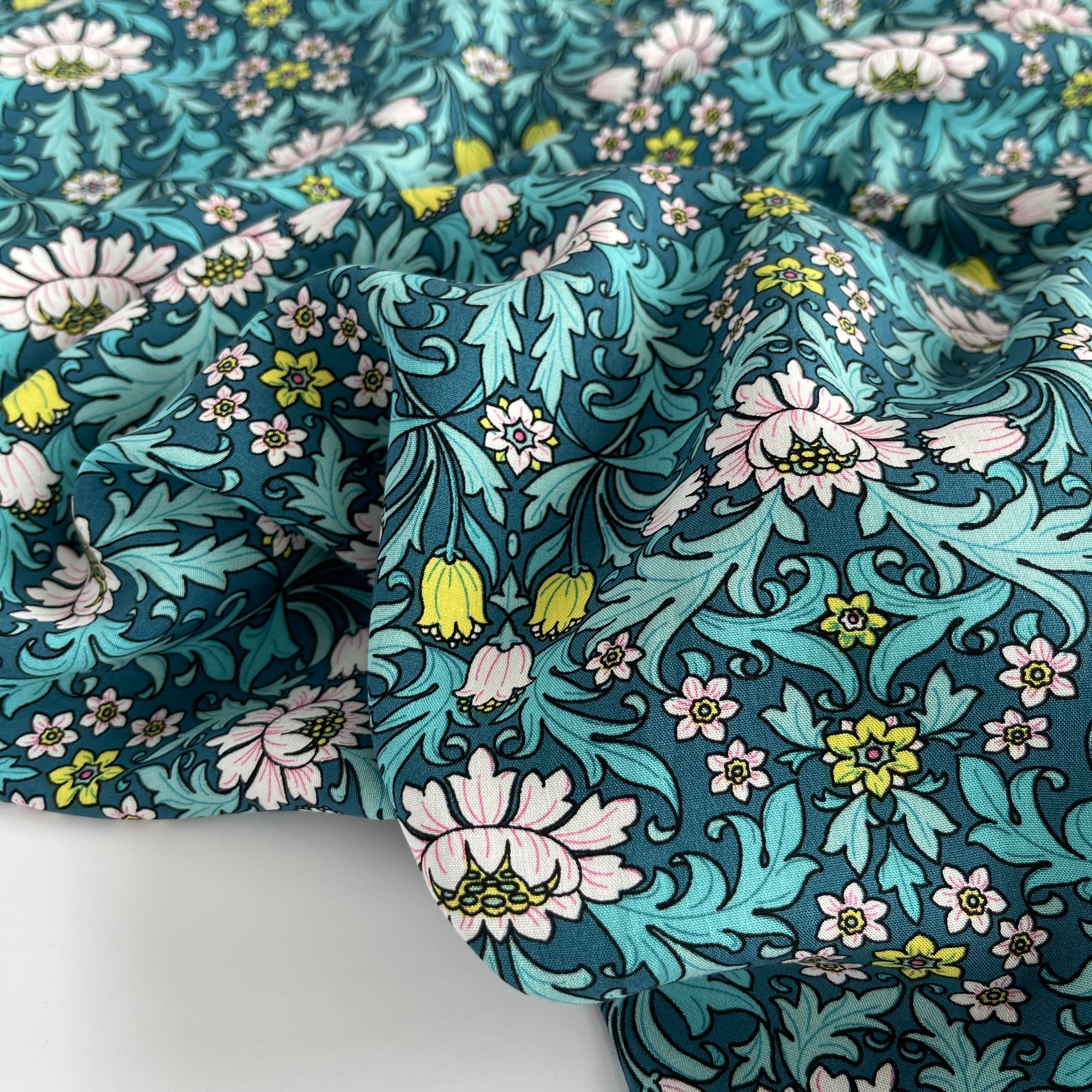 Morris Petrol Blue Viscose / Rayon Fabric