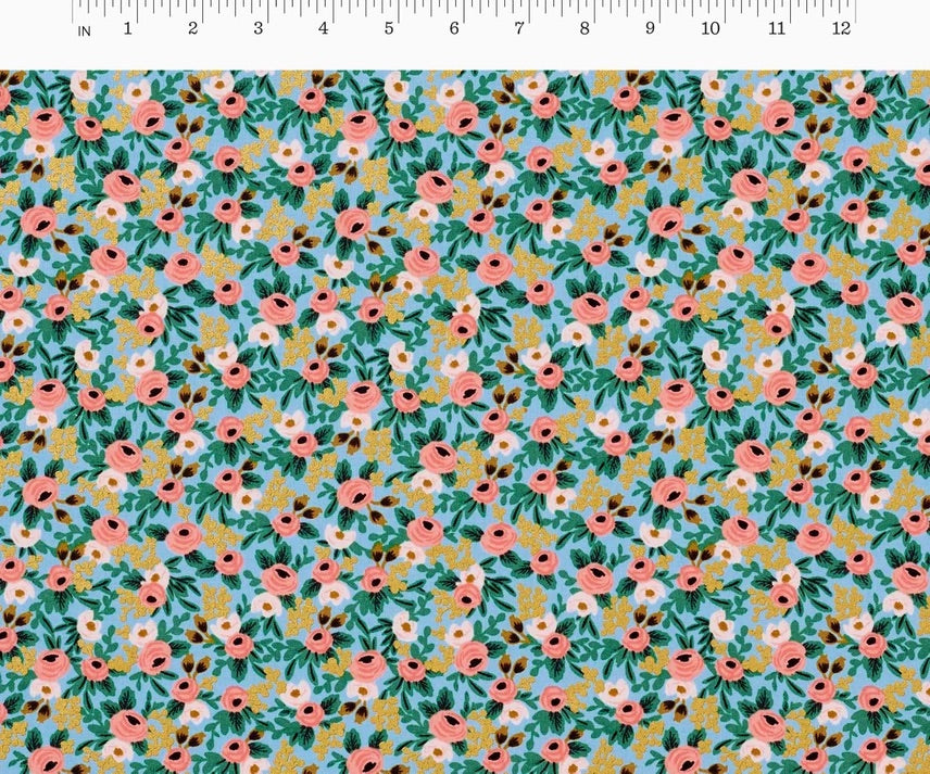 REMNANT 2.19 Metres - Rifle Paper Co - Garden Party Rosa Chambray Metallic Cotton Fabric
