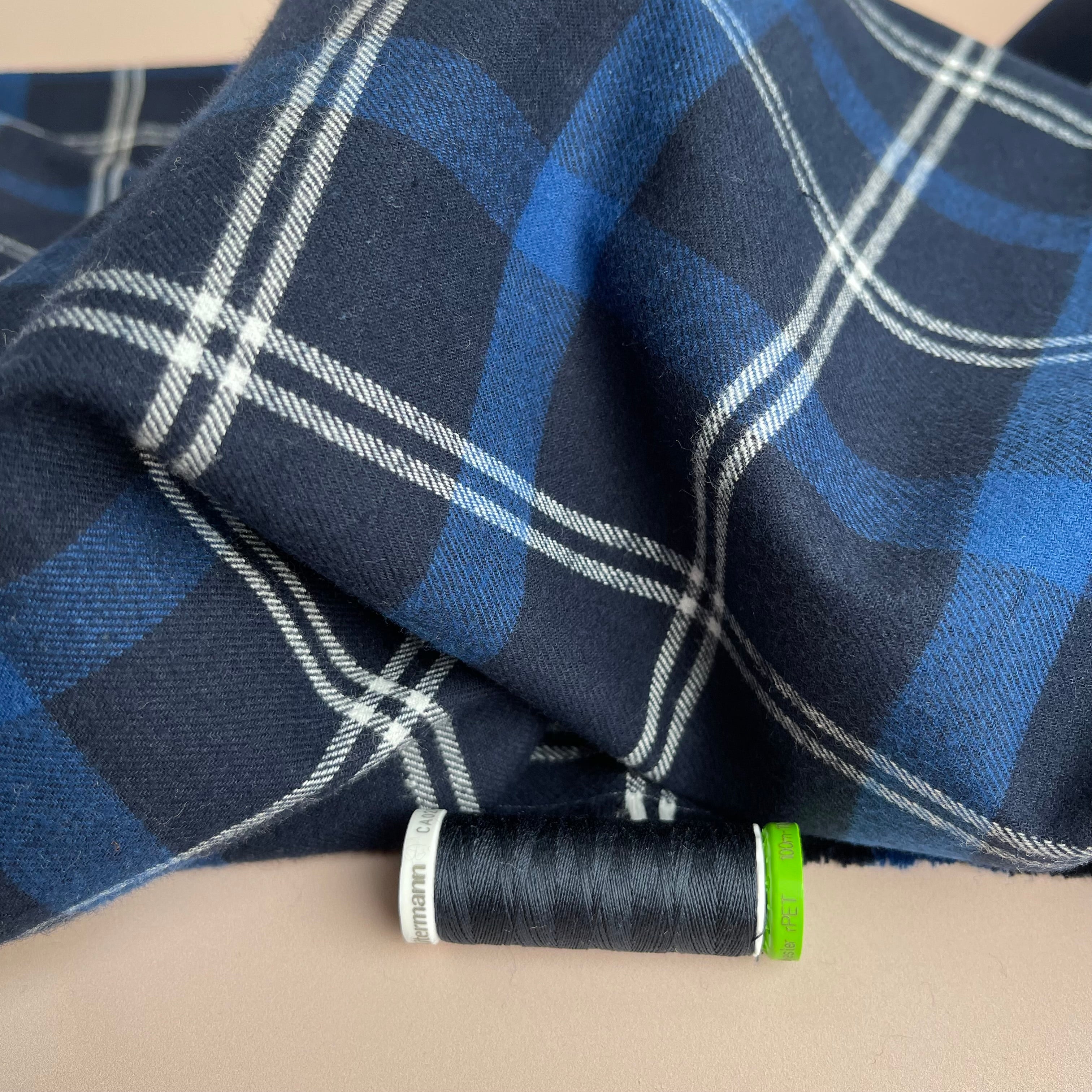 REMNANT 1.05 Metres - Highland Navy with Blue Yarn Dyed Cotton Flannel