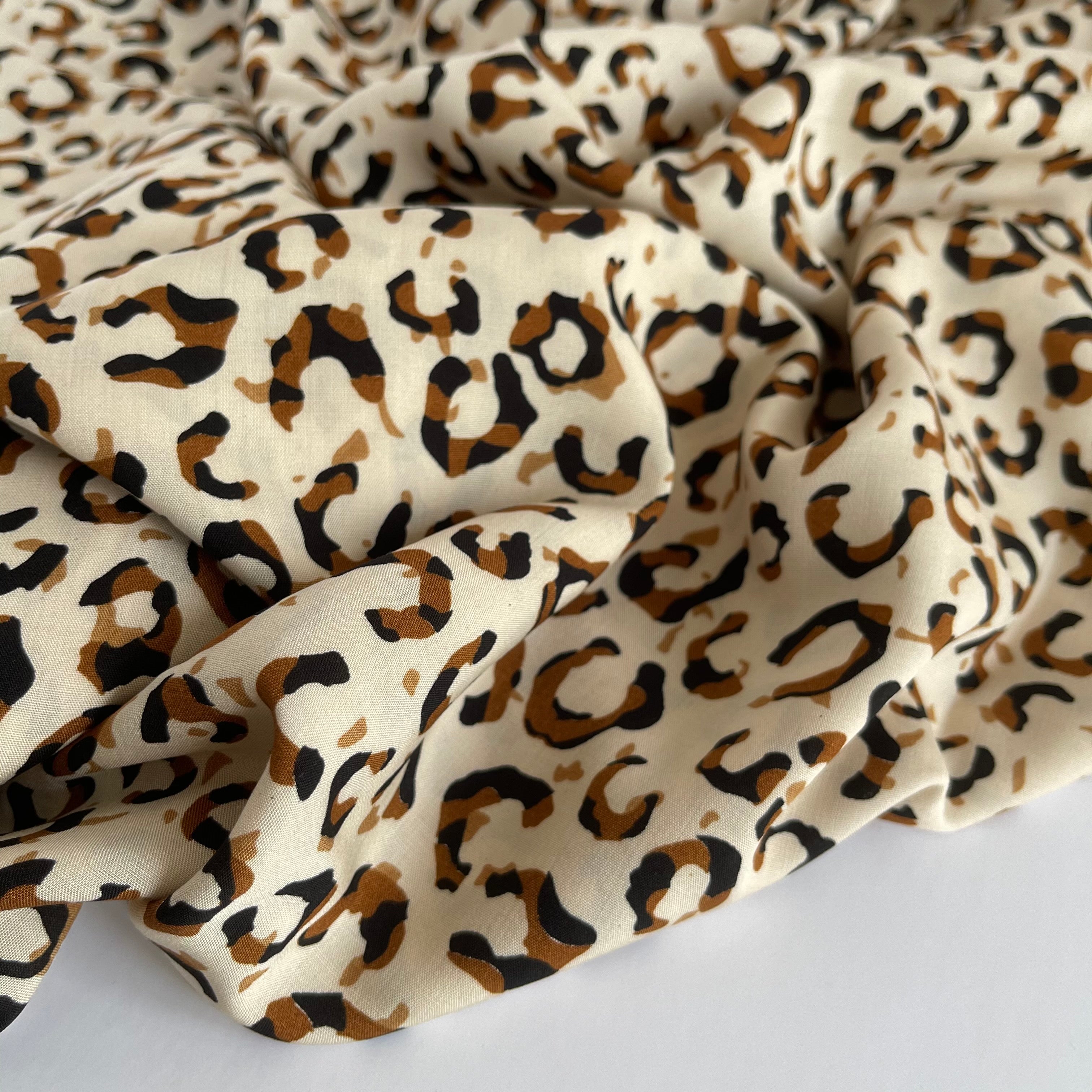 REMNANT 2.37 Metres - Leopard Ecru Viscose / Rayon Fabric