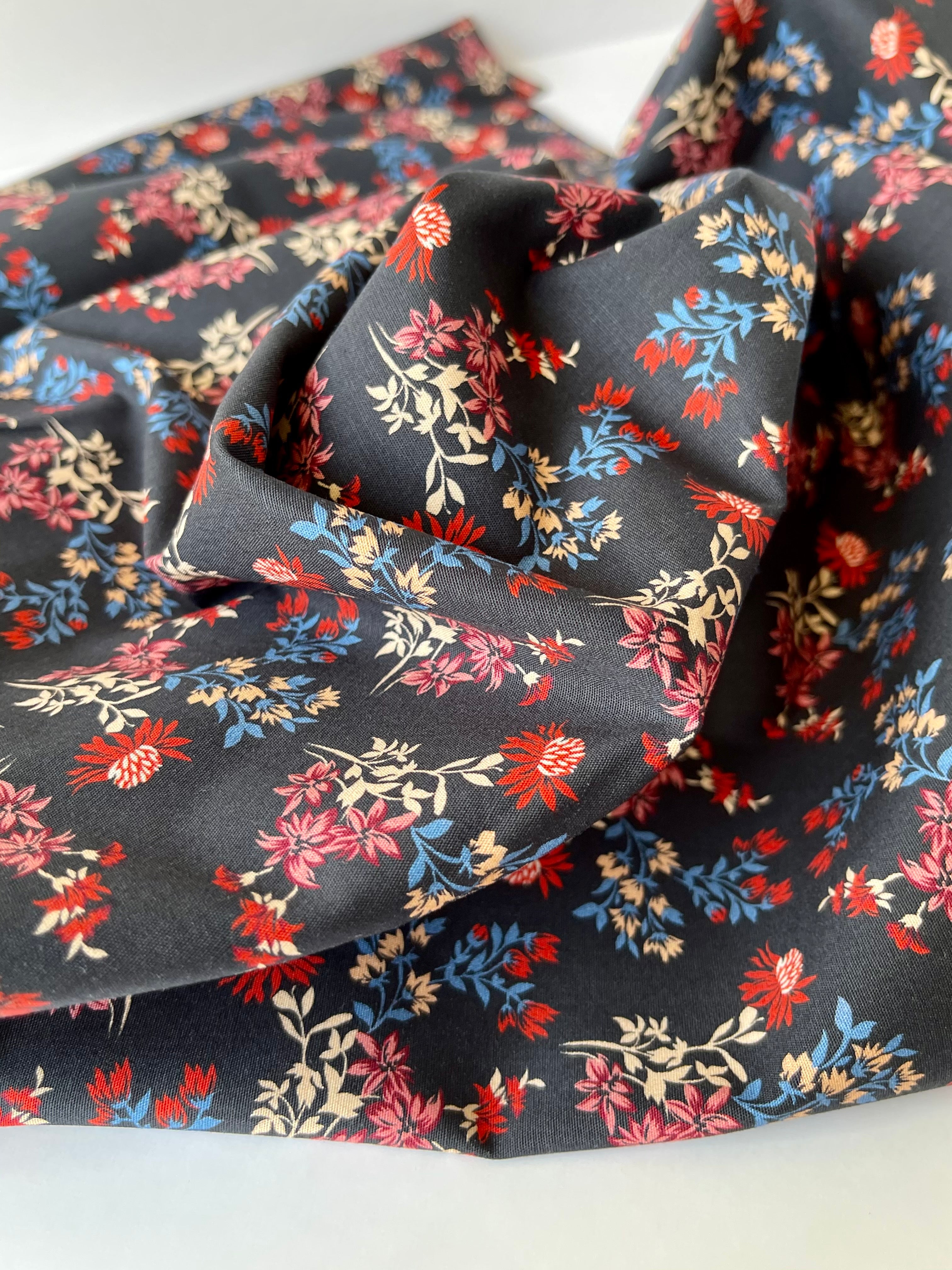 REMNANT 2.07 Metres - Atelier Jupe - Dried Flower Print Cotton-Stretch Fabric