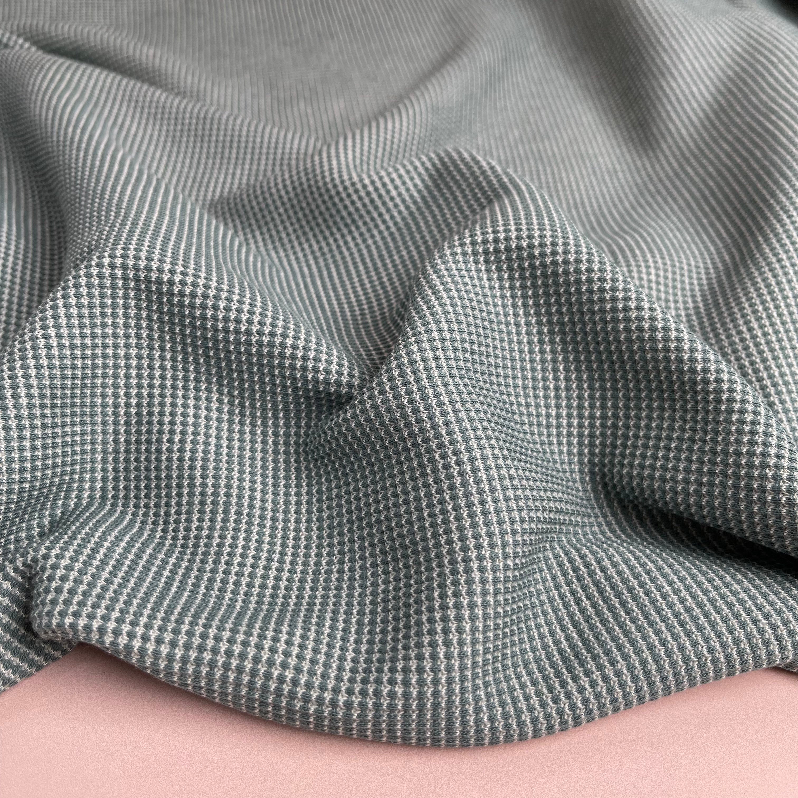 REMNANT 2.37 Metres - Knitted Cotton Waffle Fabric in Green