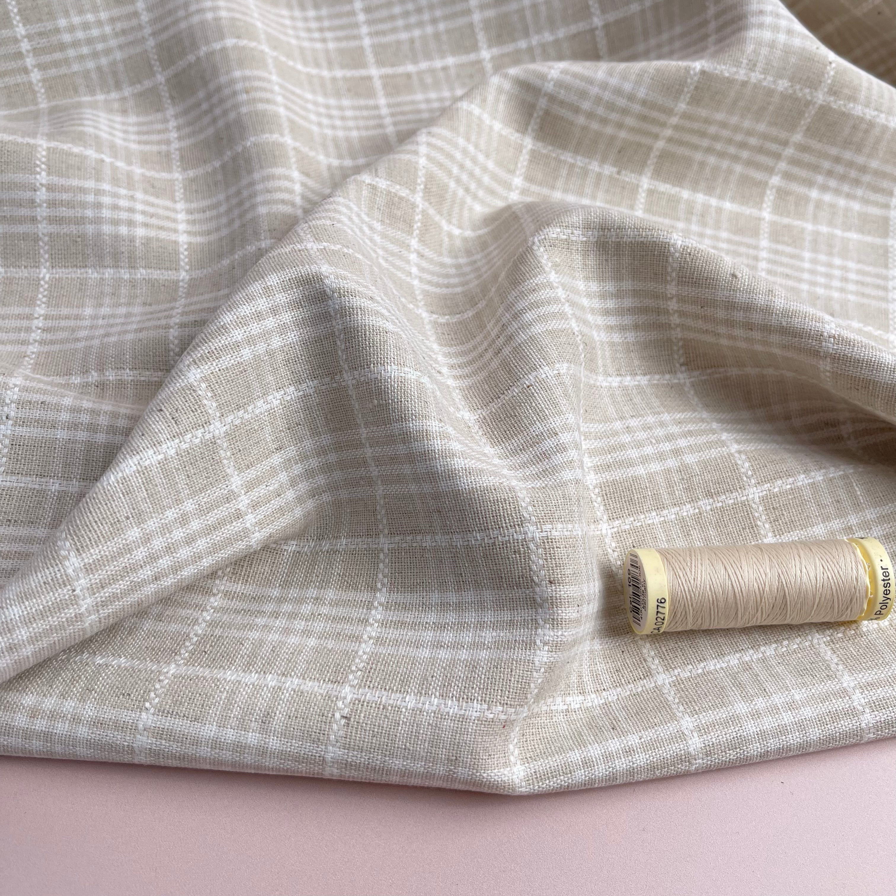 Yarn Dyed Check Embroidered Linen Viscose Blend Fabric