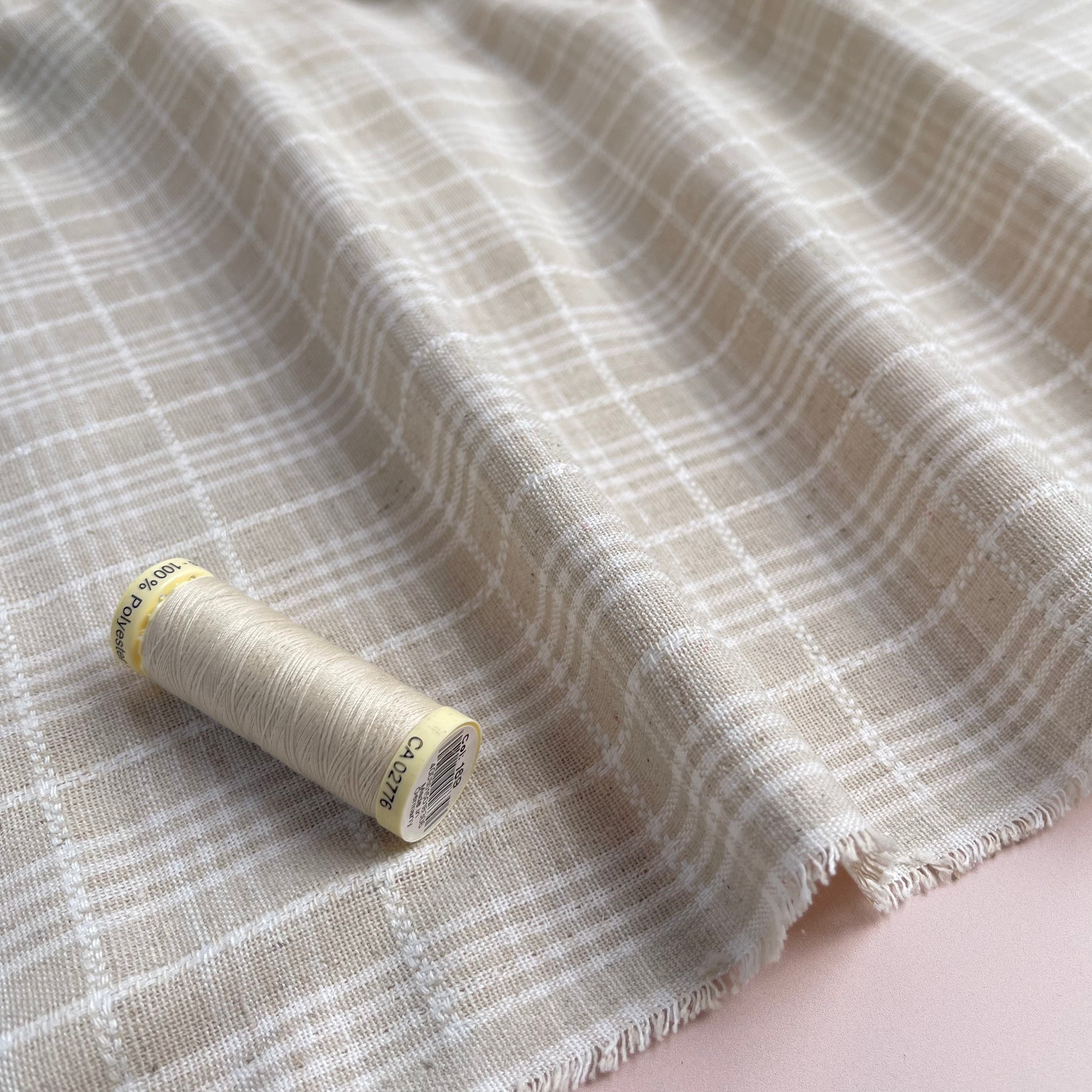 Yarn Dyed Check Embroidered Linen Viscose Blend Fabric