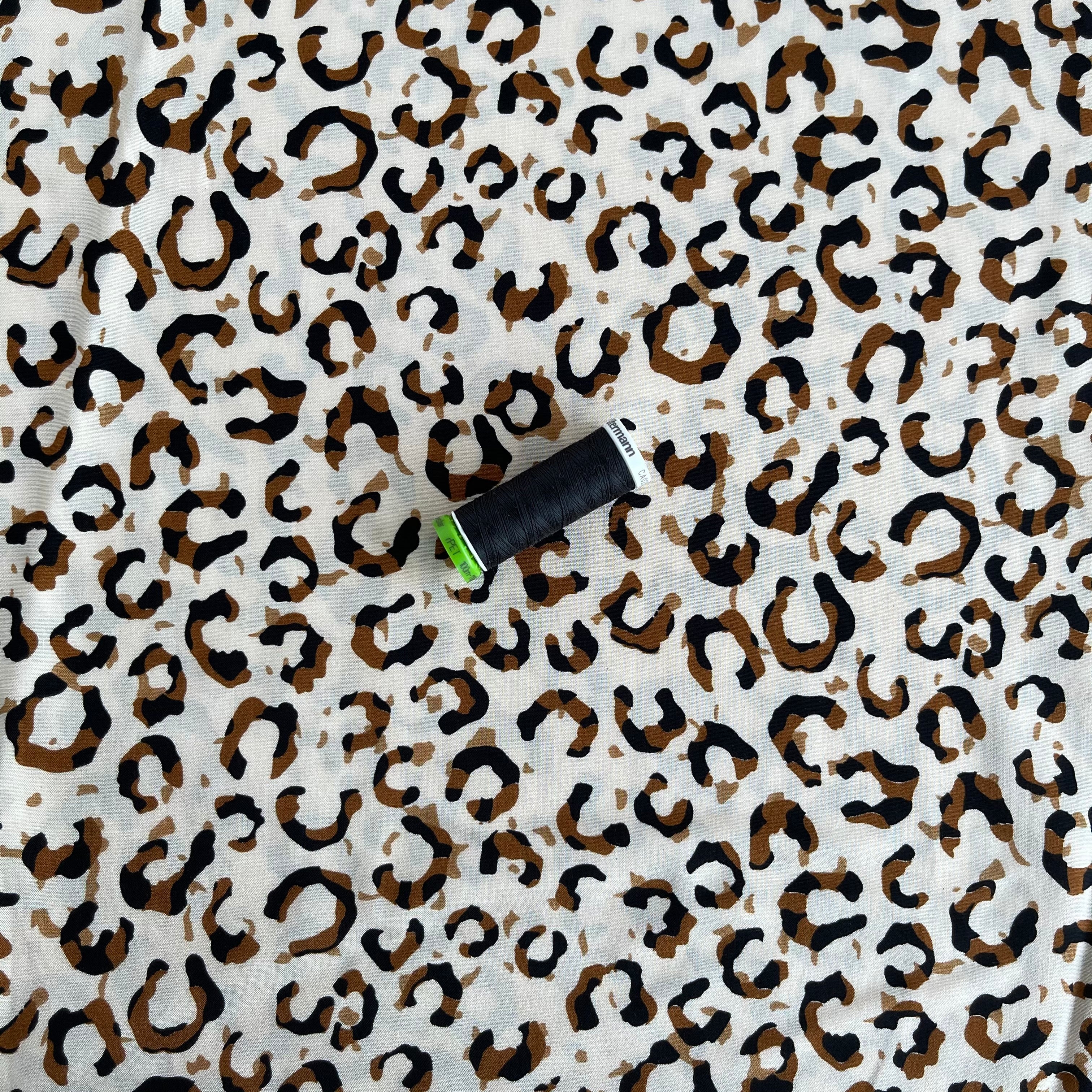 REMNANT 2.37 Metres - Leopard Ecru Viscose / Rayon Fabric