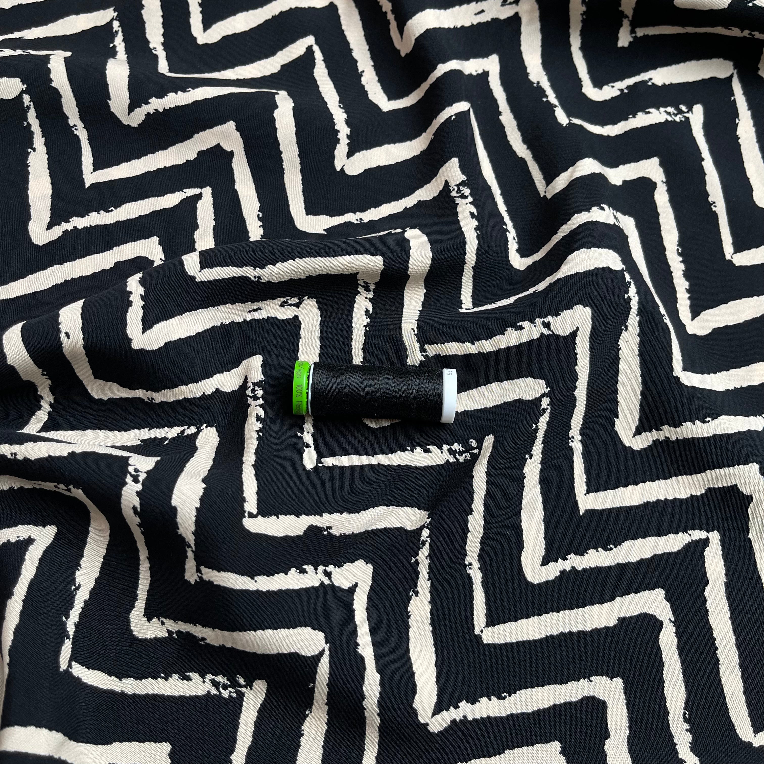 Black ZigZag Viscose Fabric