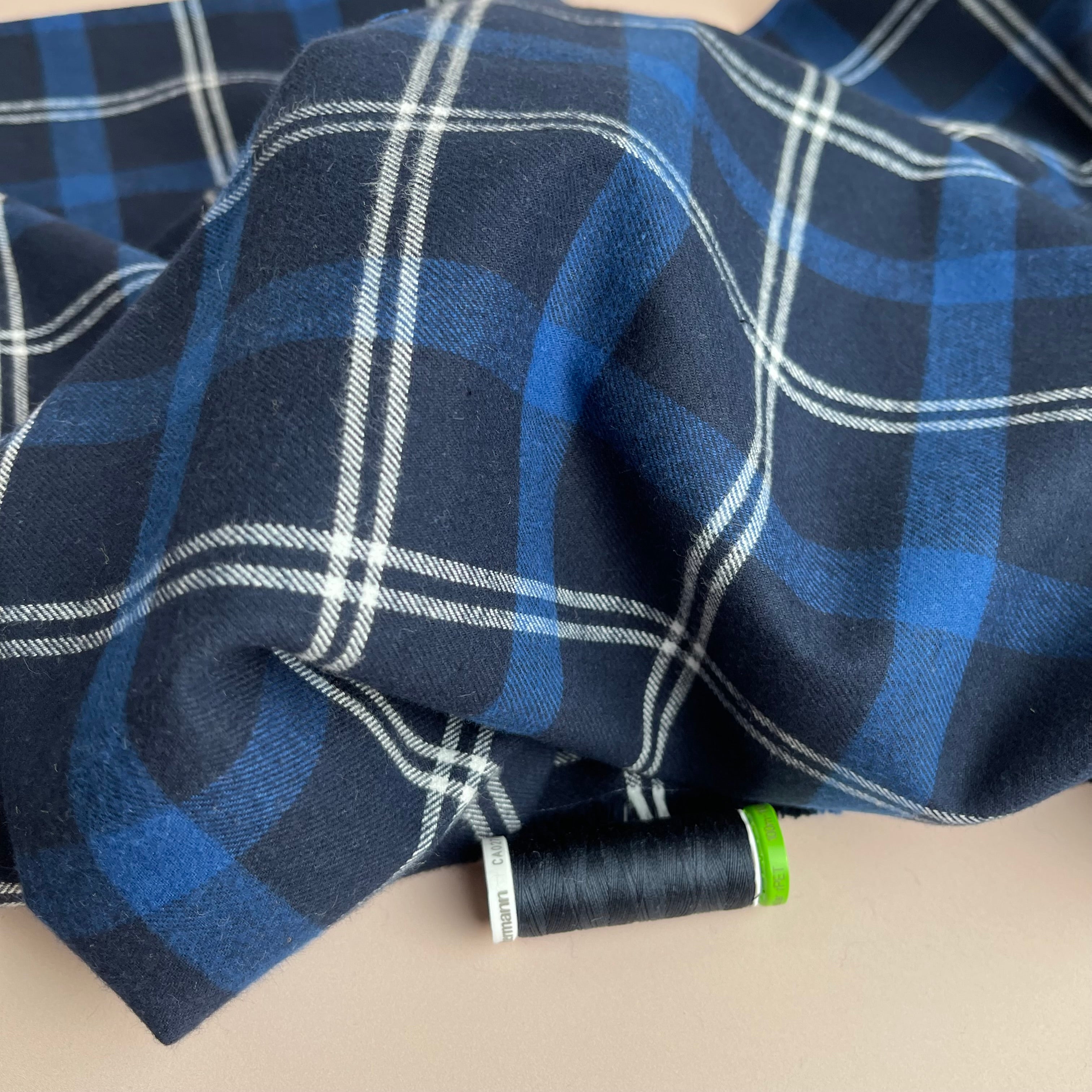 REMNANT 1.05 Metres - Highland Navy with Blue Yarn Dyed Cotton Flannel