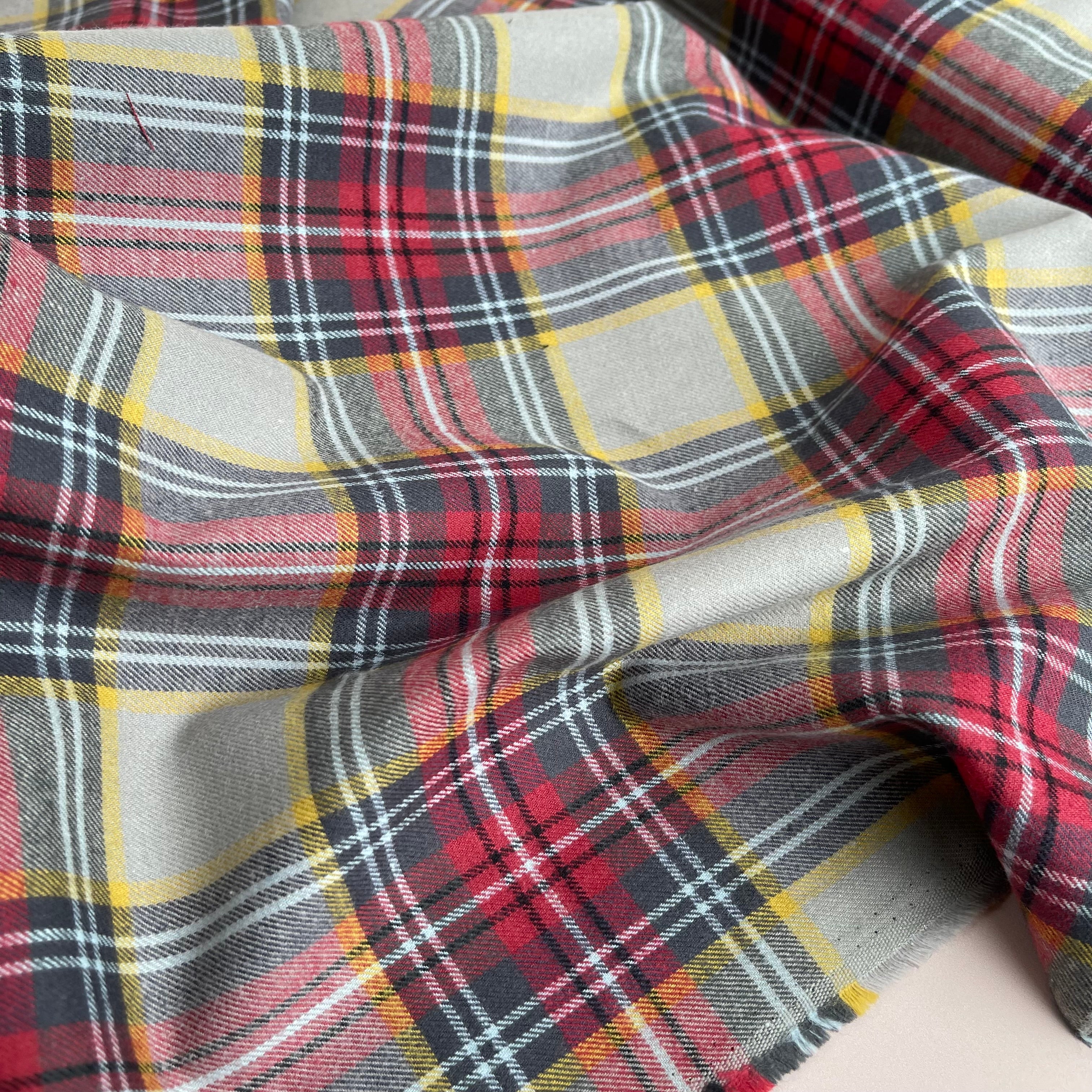 Highland Dust & Red Yarn Dyed Cotton Flannel